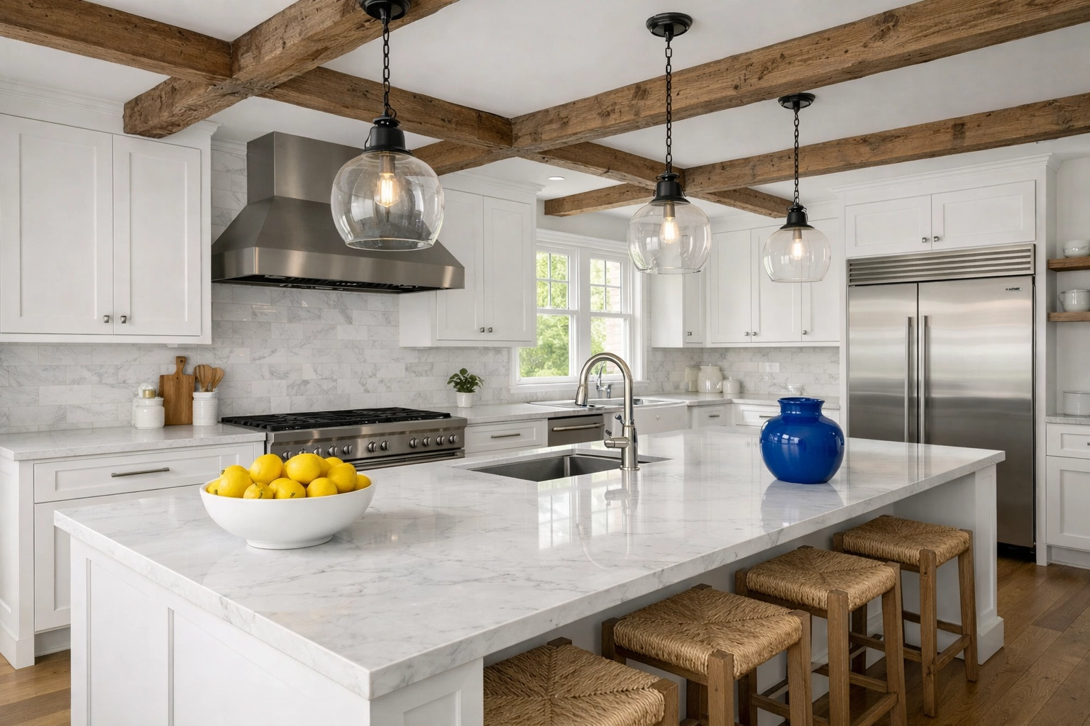 A spotless modern farmhouse kitchen in Acton, MA, showing the evolution of home cleaning and maintenance.