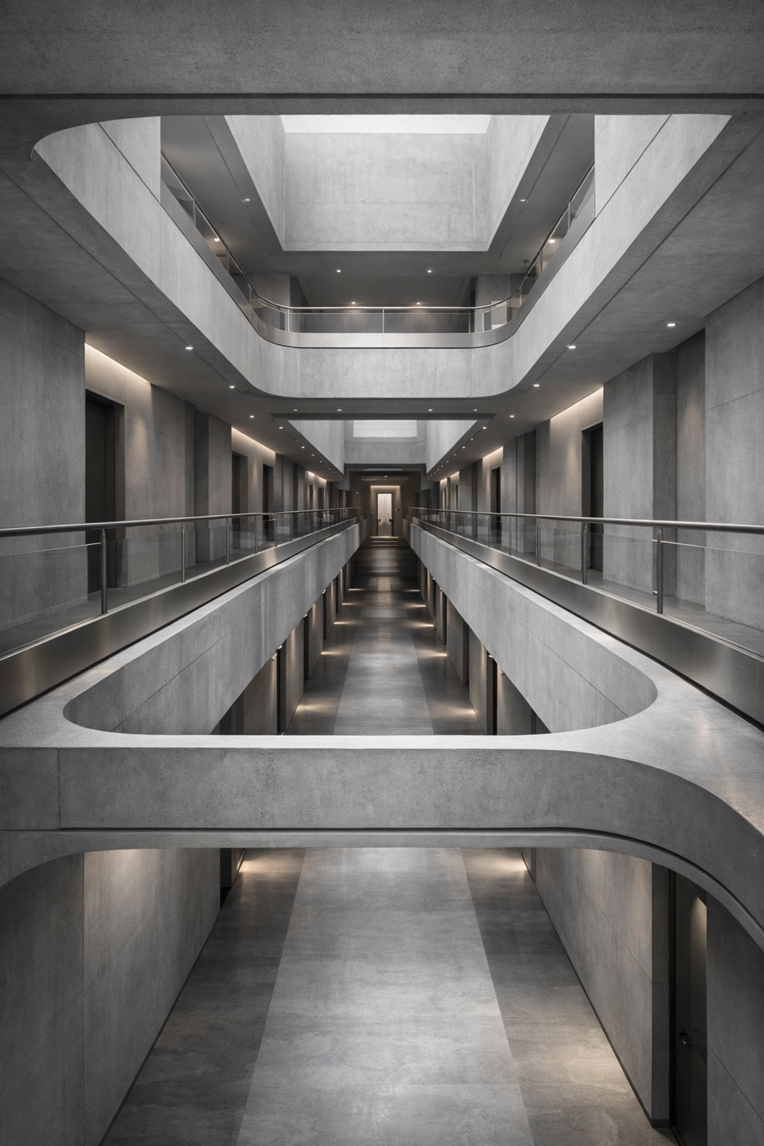 Minimalist hotel corridor architecture representing a fluid and innovative guest journey in 2026.