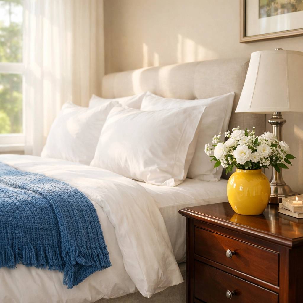 A spotless and refreshed bedroom after expert house cleaning services in Northborough MA.