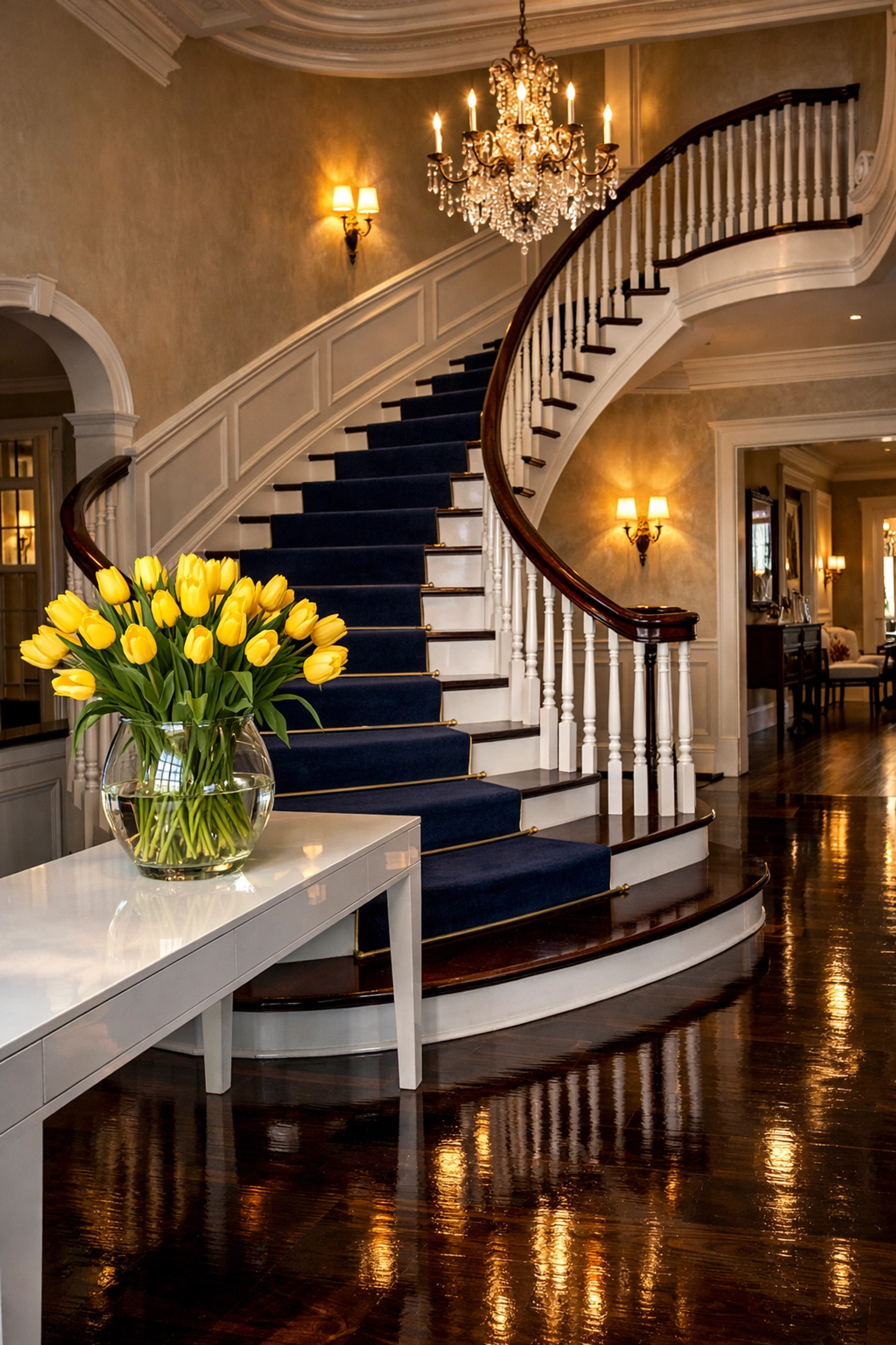 Spotless foyer of a historic Marblehead estate showcasing the quality of our luxury cleaning services.