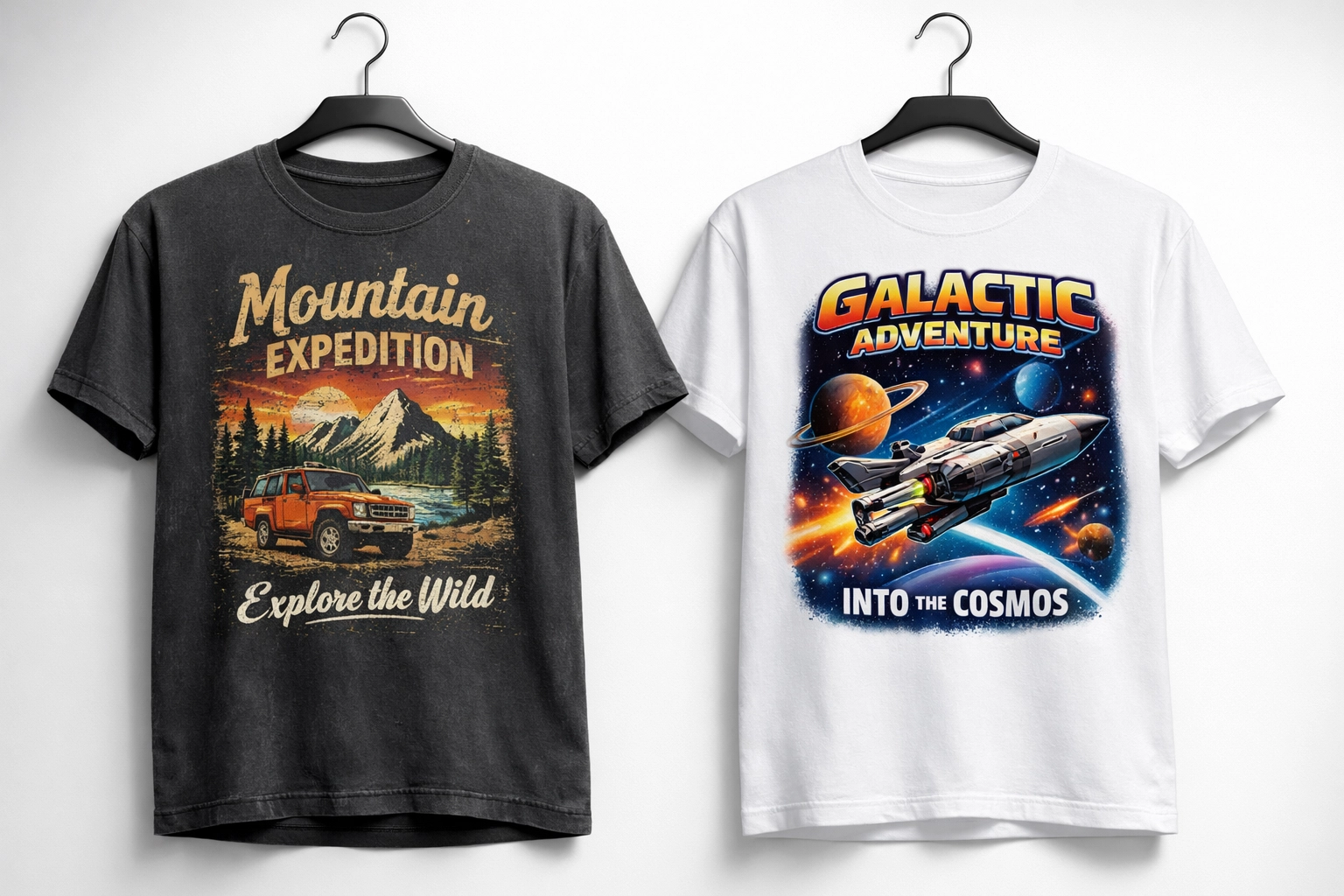 Custom printed Comfort Colors and Gildan tees showing screen print and DTG printing results