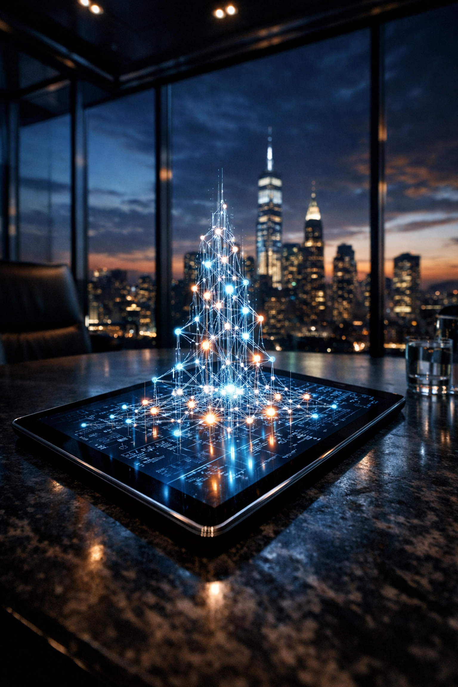 Boardroom tablet displaying AI technology driving the SaaS-pocalypse and B2B growth.