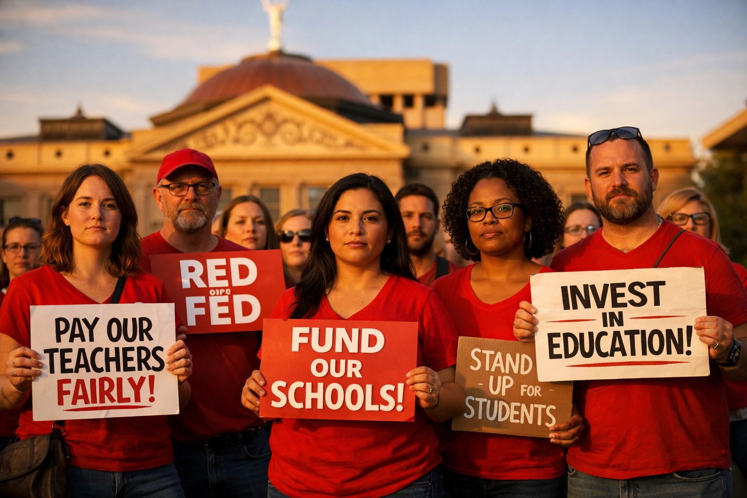 Arizona teachers in Red for Ed shirts advocating for education funding at state capitol