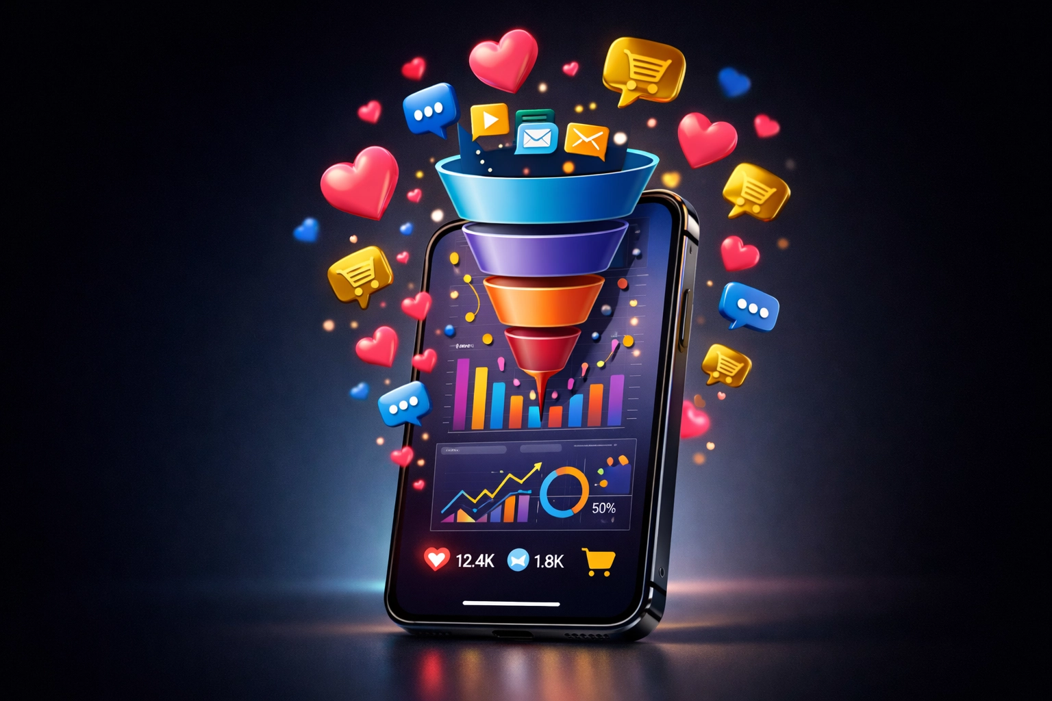 YouTube Shorts conversion funnel with engagement metrics and sales icons - Simon Leung