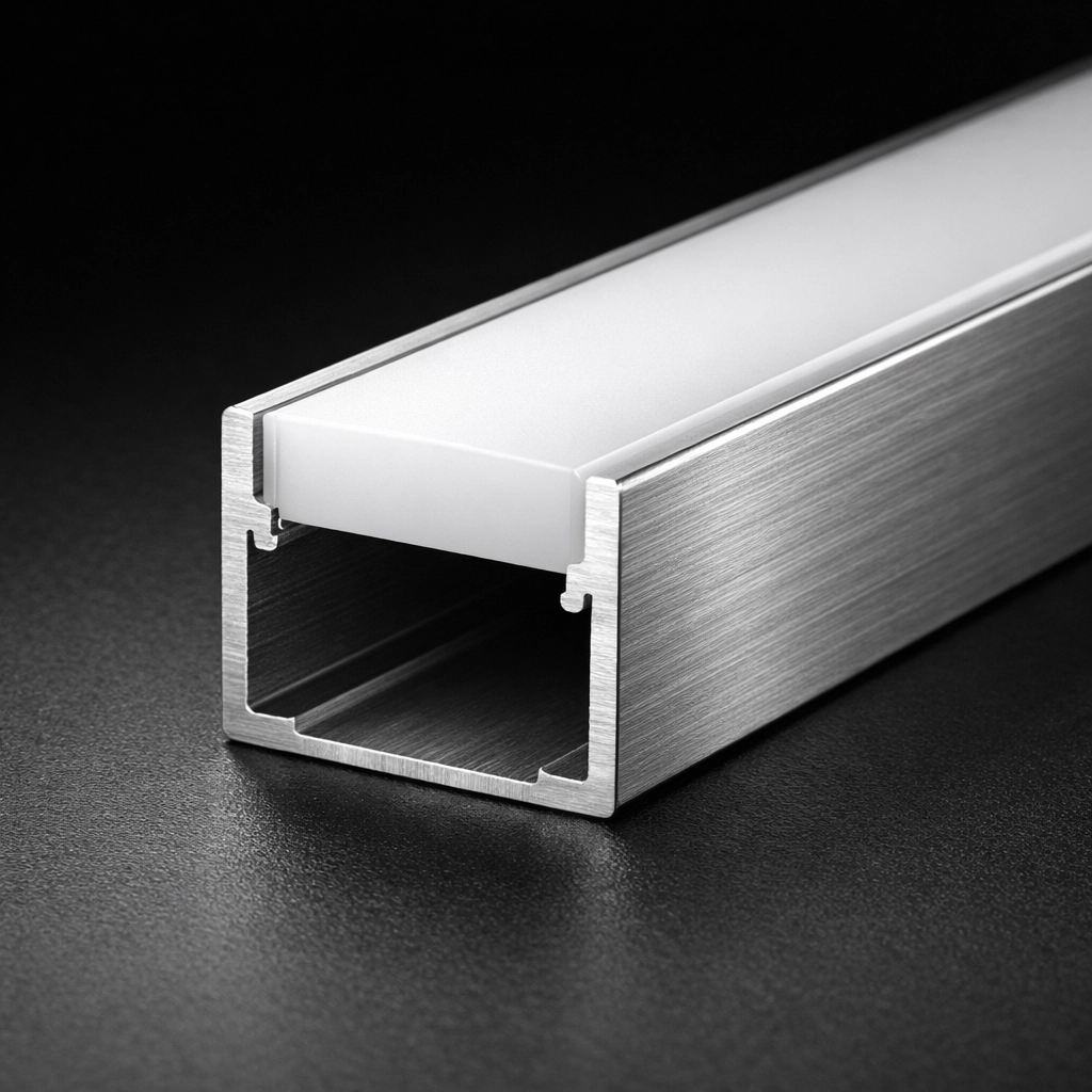 Close-up profile of a premium aluminum led diffuser channel with a frosted opal cover.