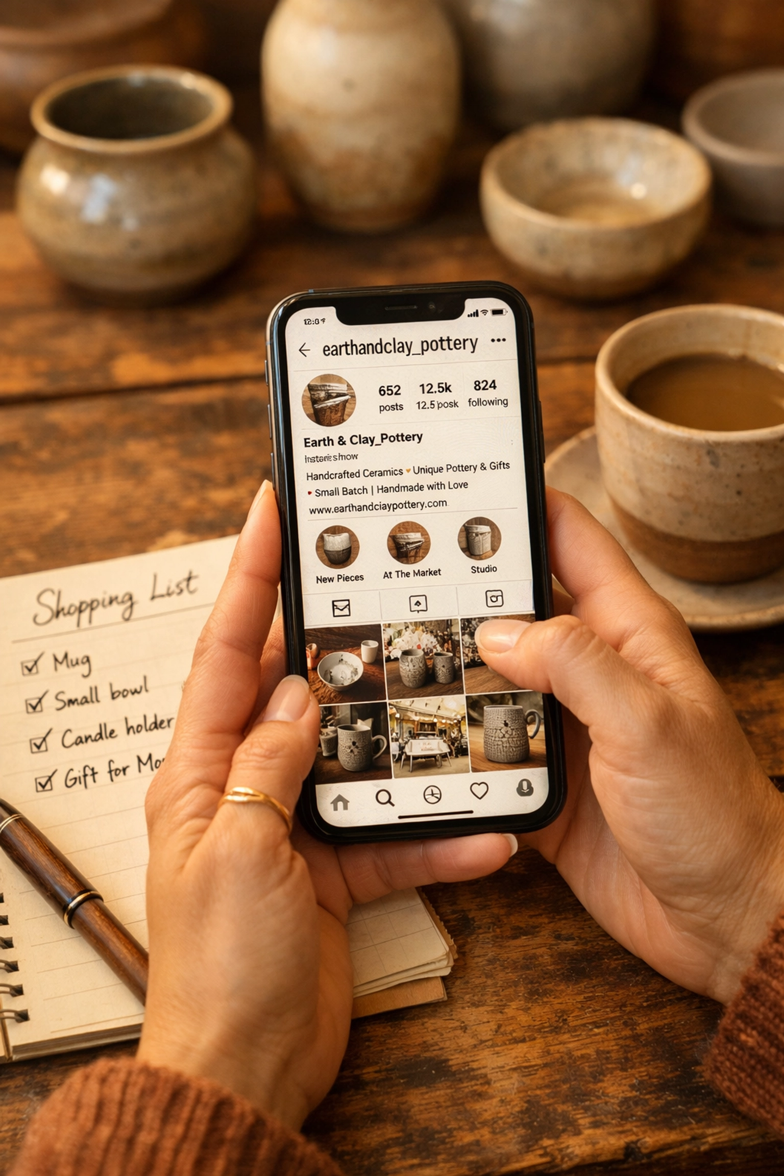 Woman researching craft show vendors online before shopping for artisan gifts