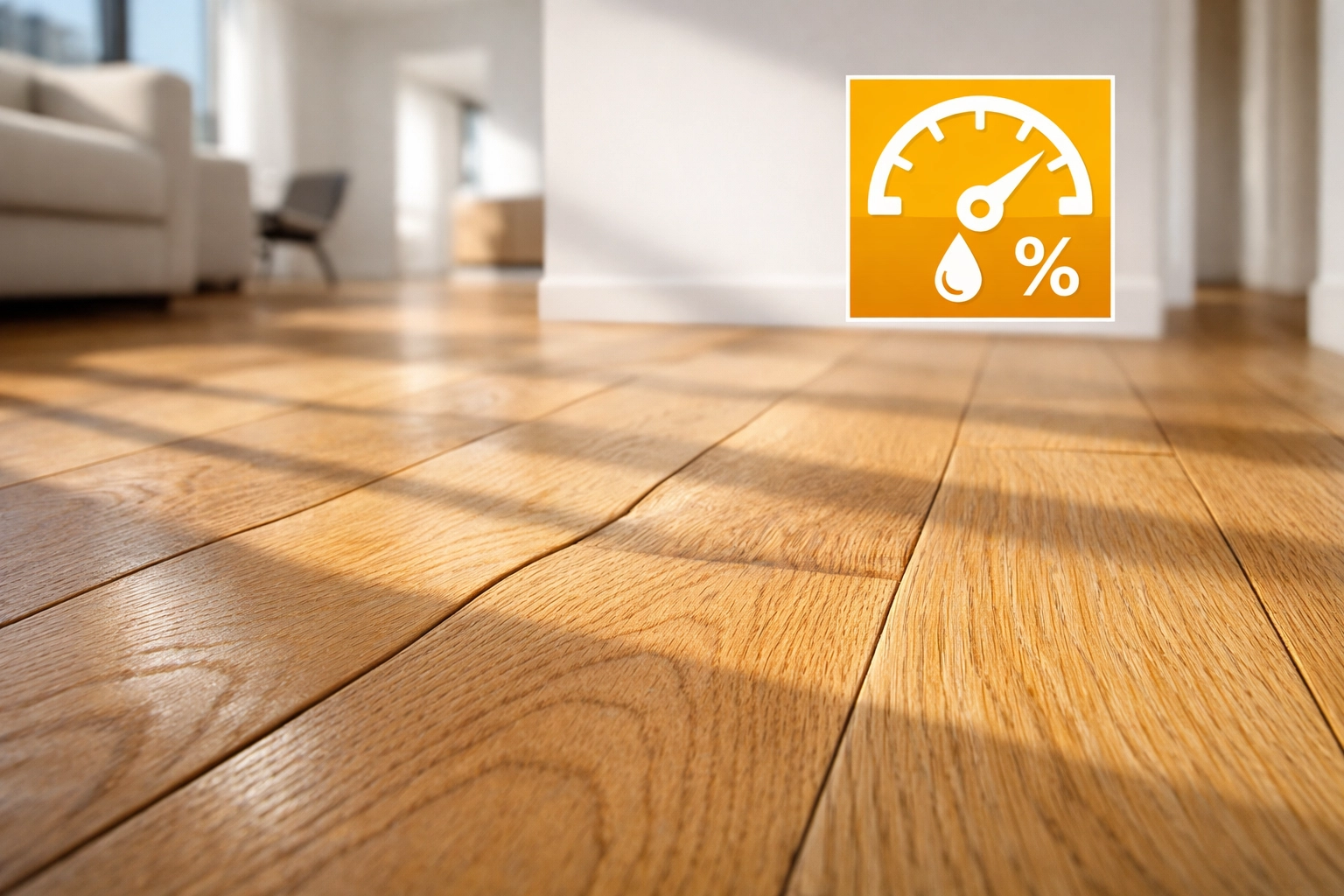 Cupped white oak hardwood floor planks showing moisture damage from Chicago humidity swings.