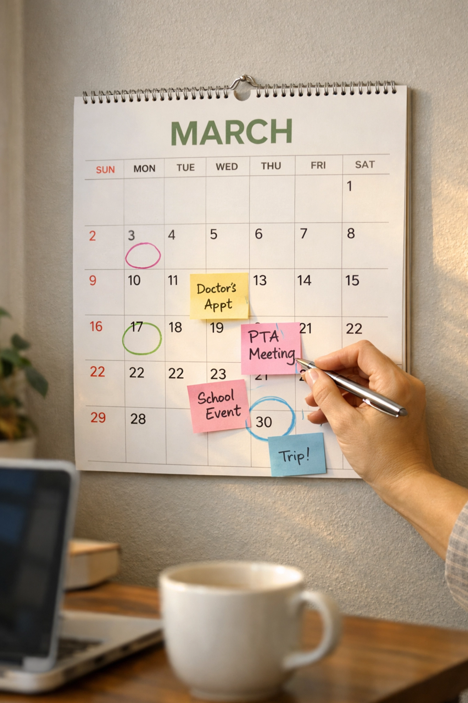 Parent planning annual holiday custody schedule on calendar in advance