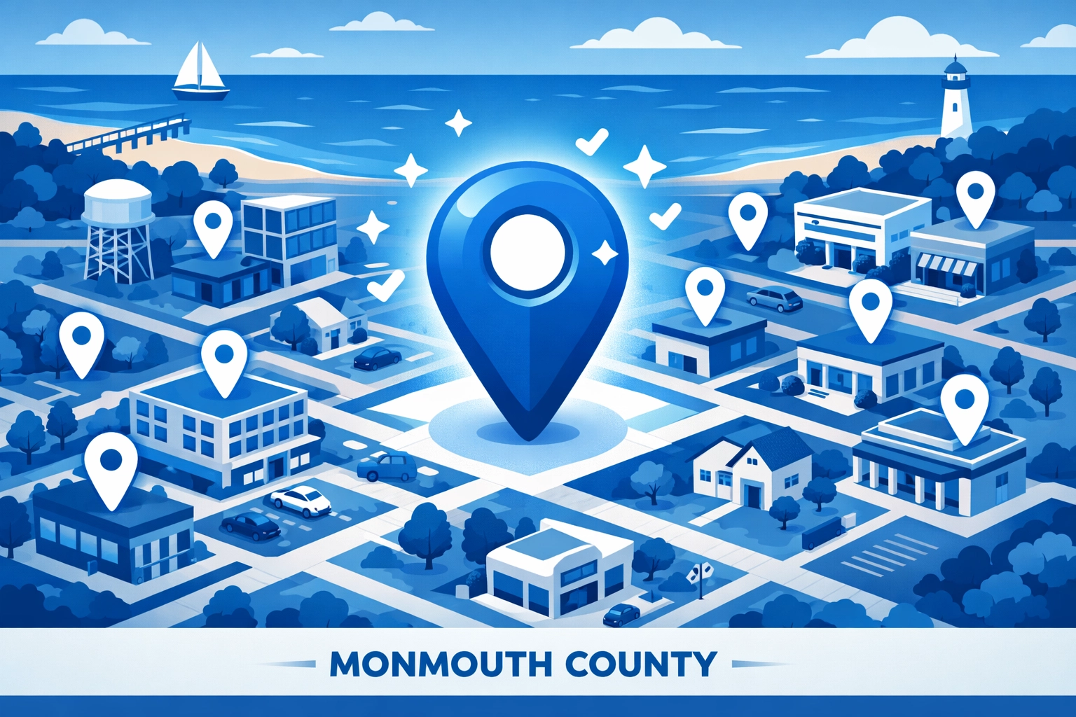 Monmouth County map showing local business dominance in the Google Map Pack results.