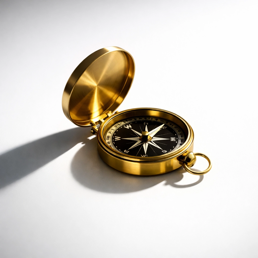 Brass compass symbolizing leadership direction and the VOICE communication framework