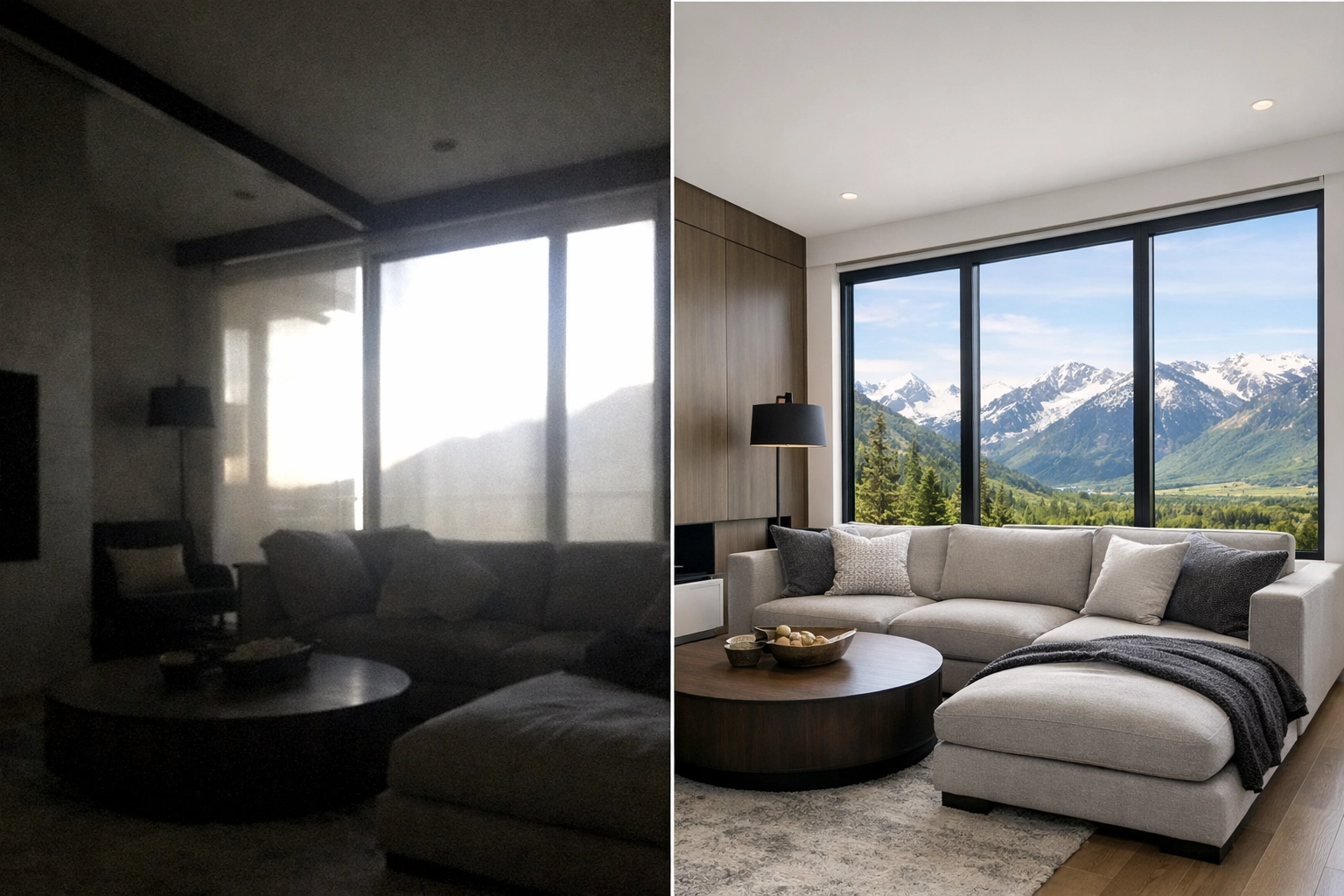 Professional real estate photography vs iPhone photo side-by-side comparison