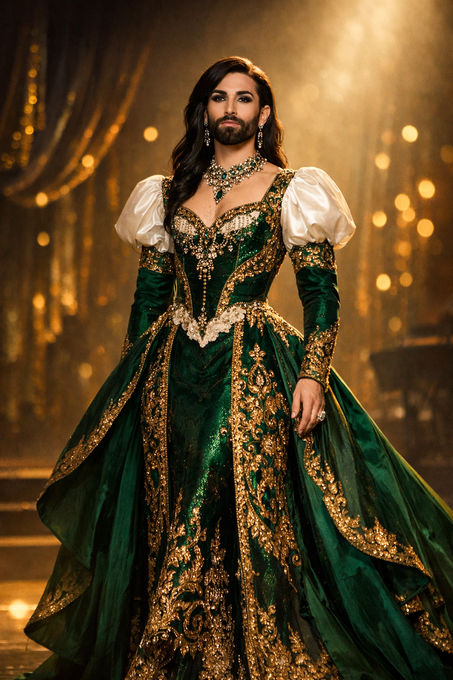 Conchita Wurst in Jean Paul Gaultier Austrian-inspired gown at Eurovision 2014