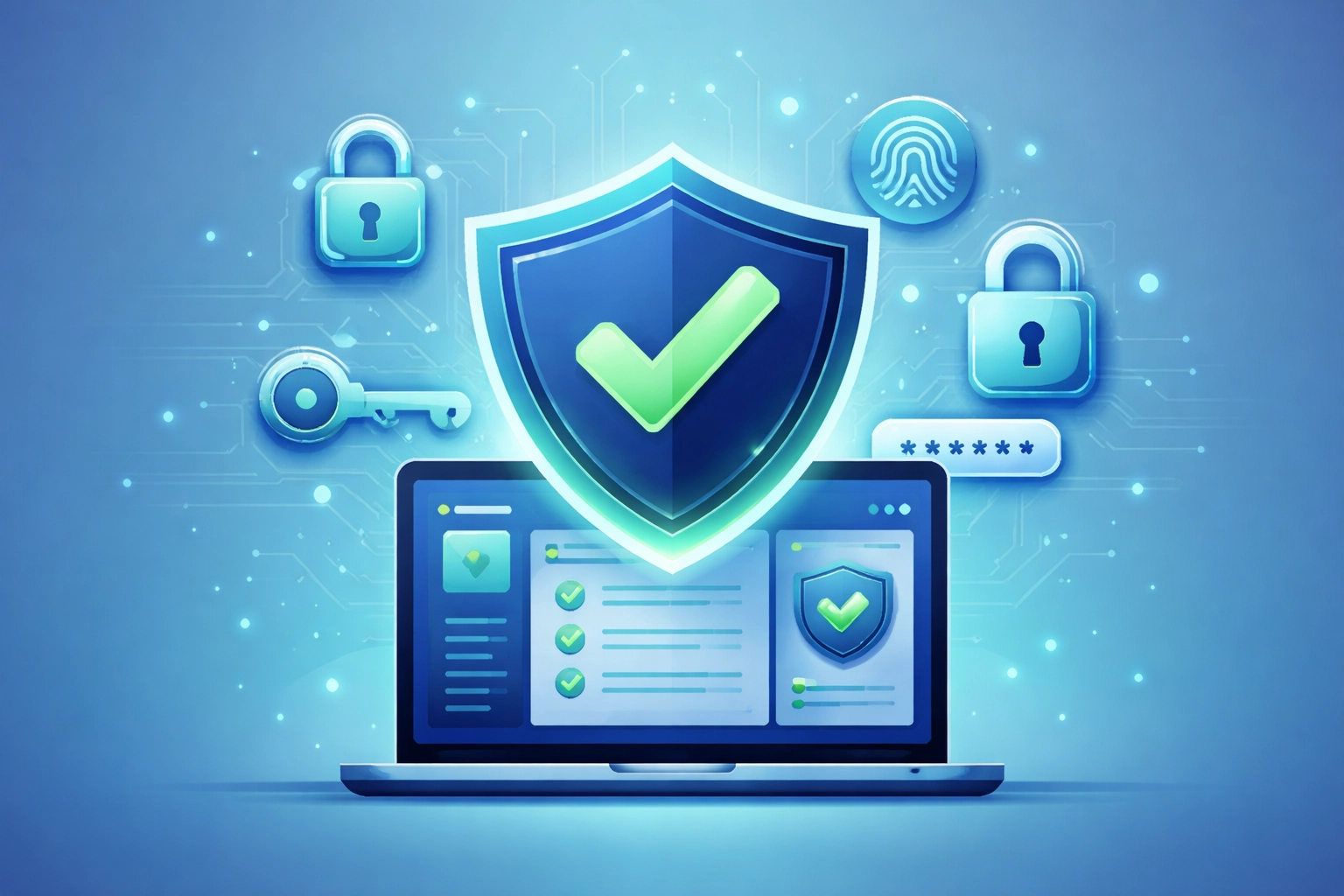 Digital shield with security icons representing Microsoft 365 security settings for Northern Michigan businesses