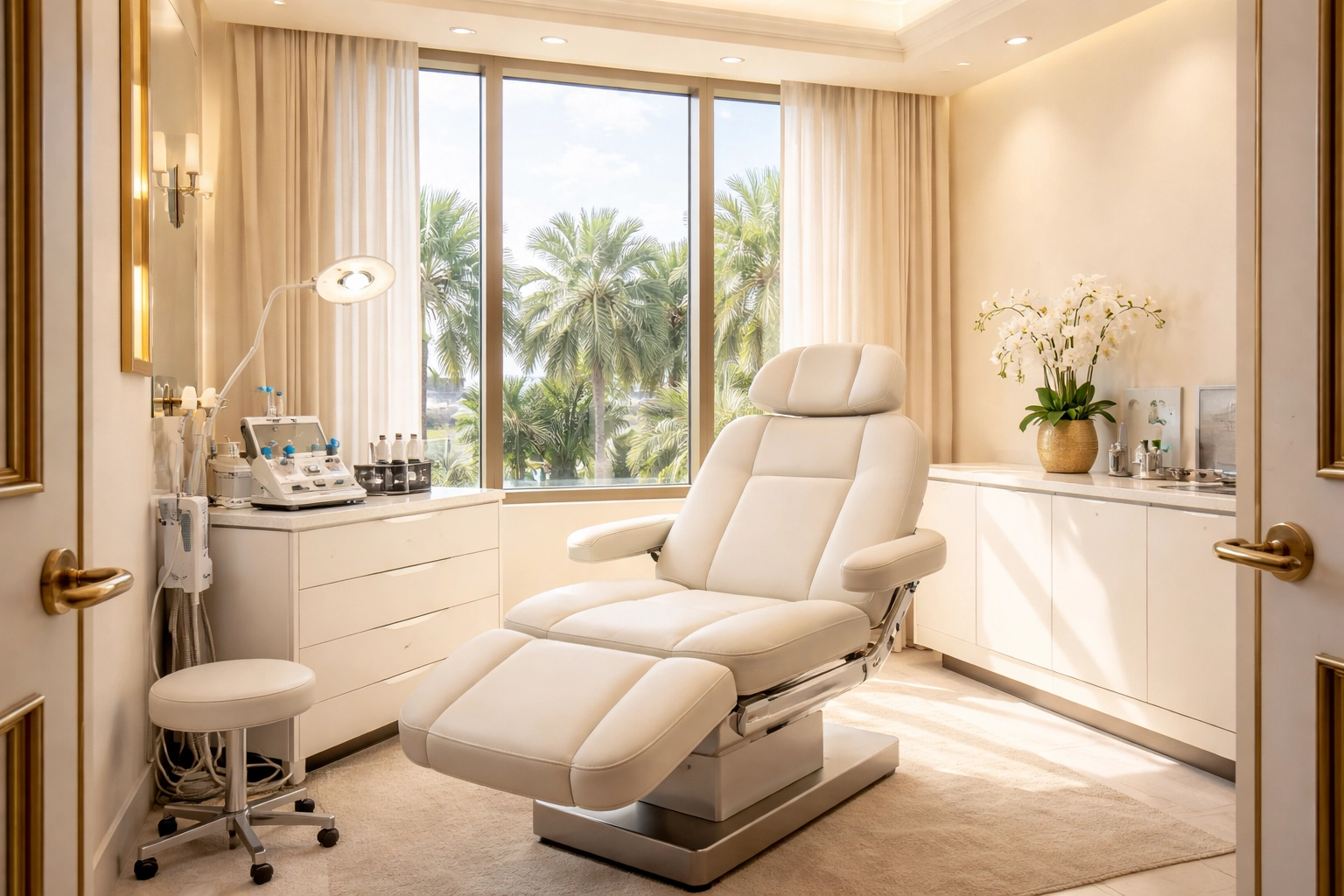 Modern Boca Raton hair restoration treatment room with comfortable chair and advanced medical equipment
