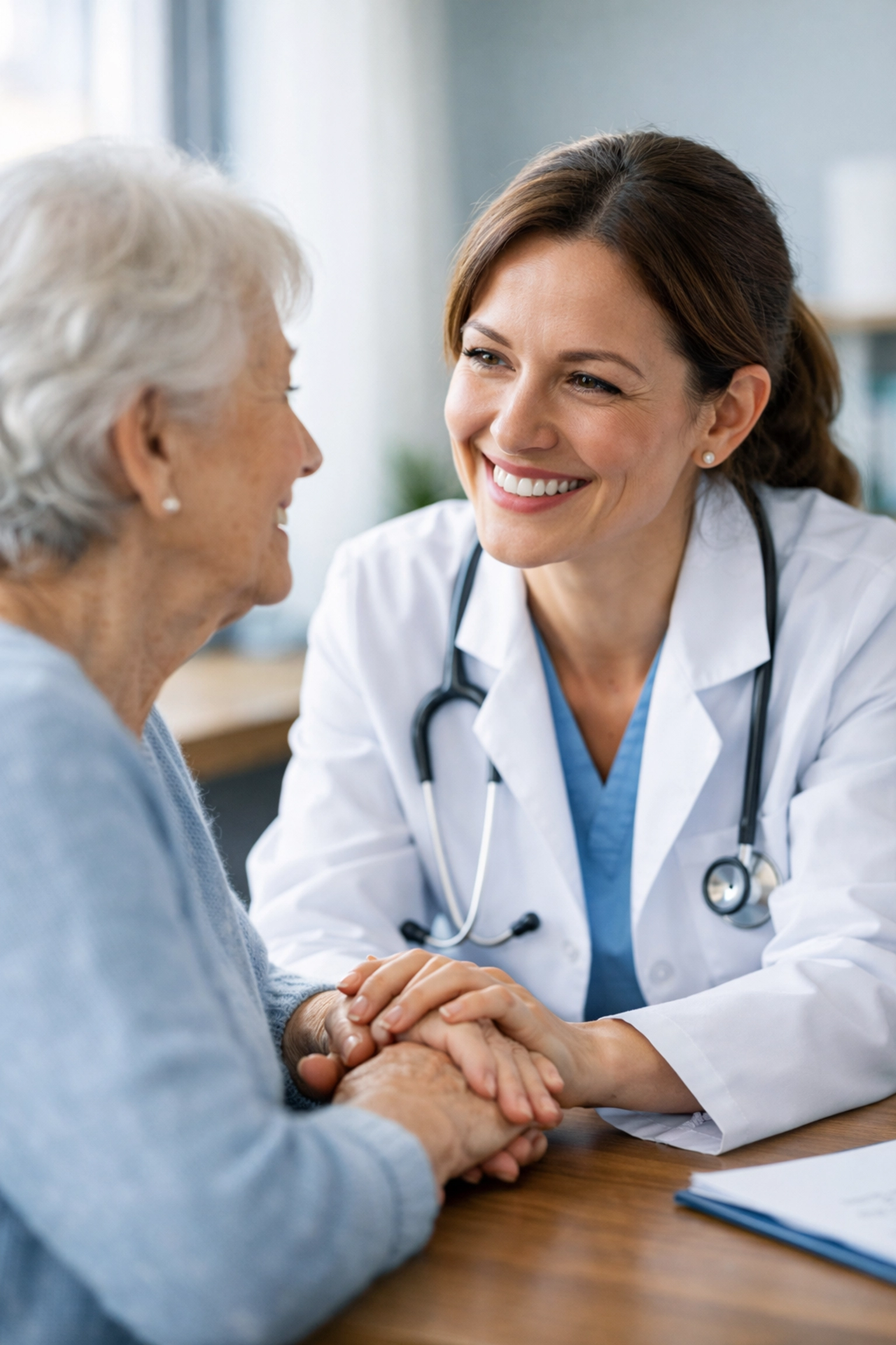 Doctor connecting with elderly patient during consultation after reducing documentation burden