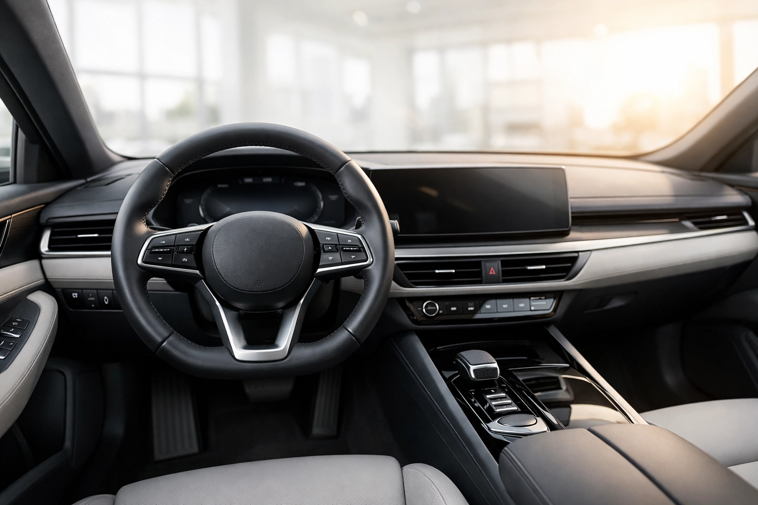 Modern car interior dashboard and steering wheel, reflecting clarity in the motor finance industry.