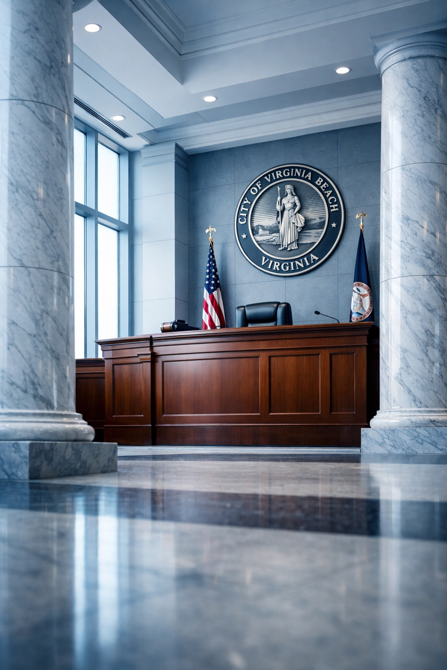 Virginia Beach courthouse interior where Coastal Virginia Law handles divorce cases