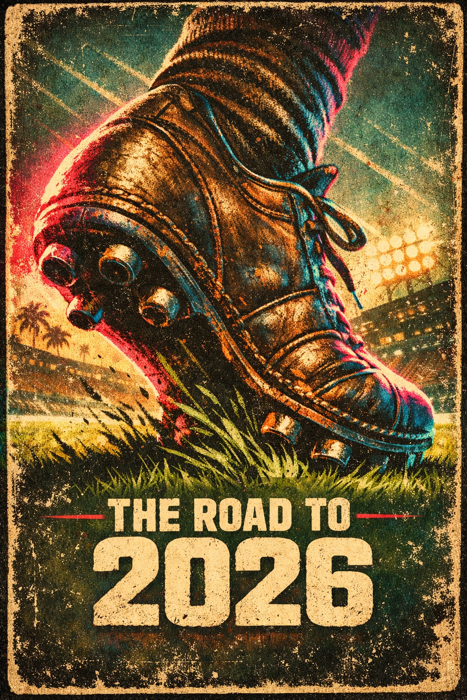 Close-up of a retro leather boot on grass, evoking football heritage for the 2026 tournament look.
