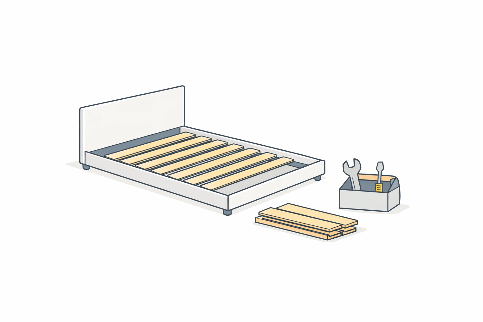 Professional furniture assembly in Yaletown showing a bed frame and tools on a bedroom floor.