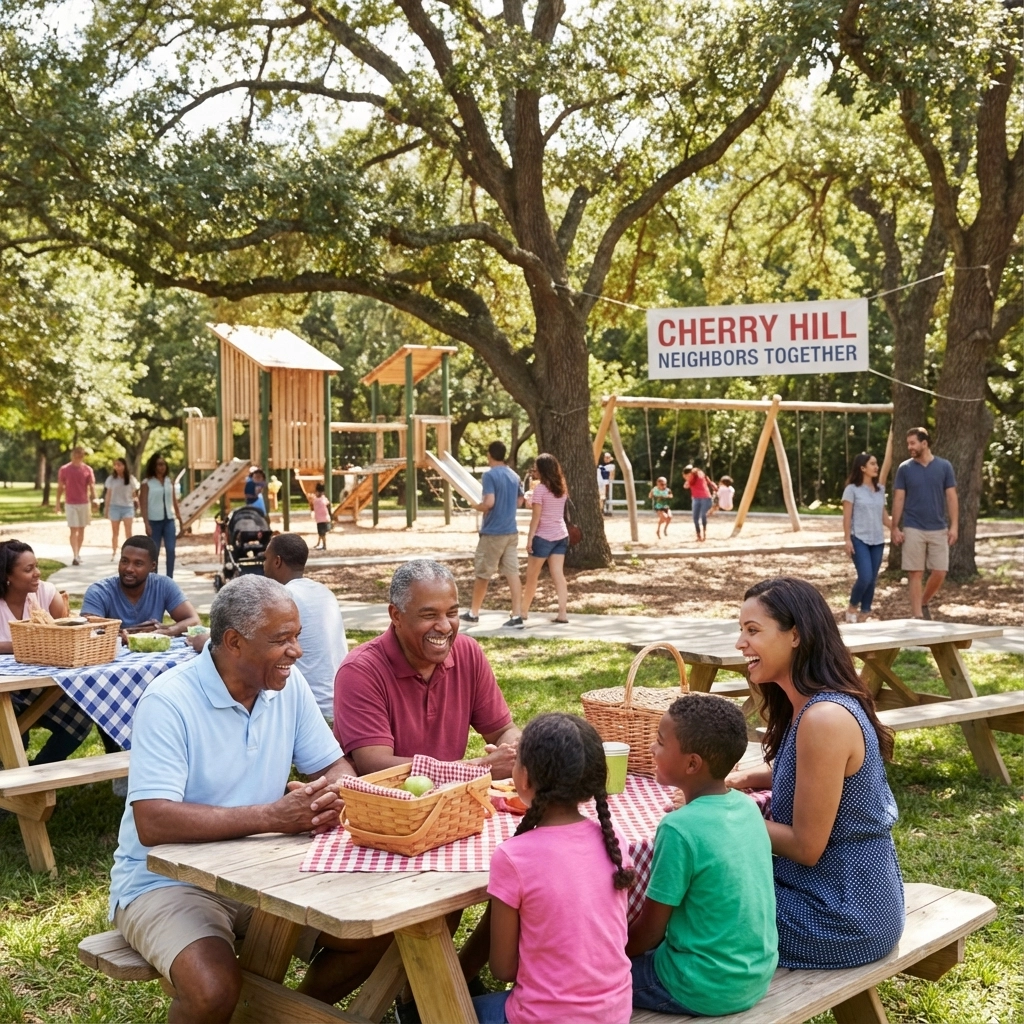 Happy family enjoying life in Cherry Hill South Jersey neighborhood street scene
