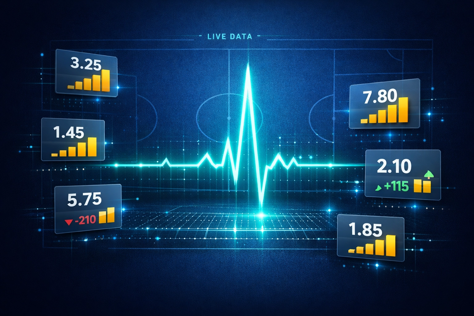 Real-time odds monitoring dashboard showing market shifts and football data visualization.