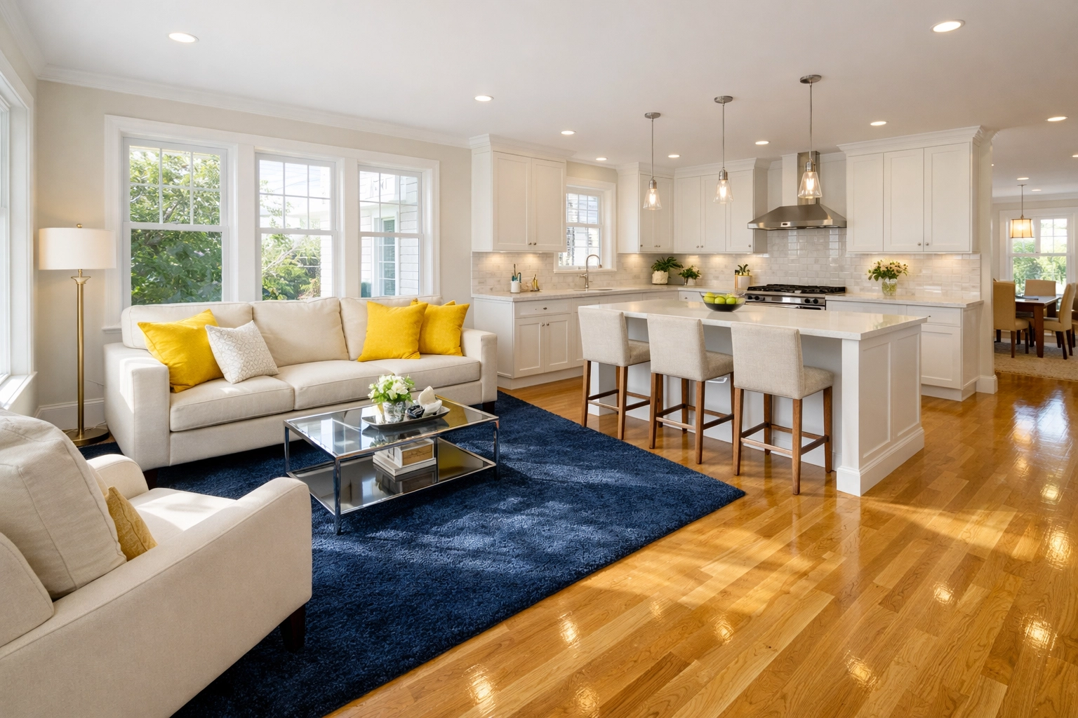 Immaculate modern living room illustrating professional house cleaning Ashby MA services.