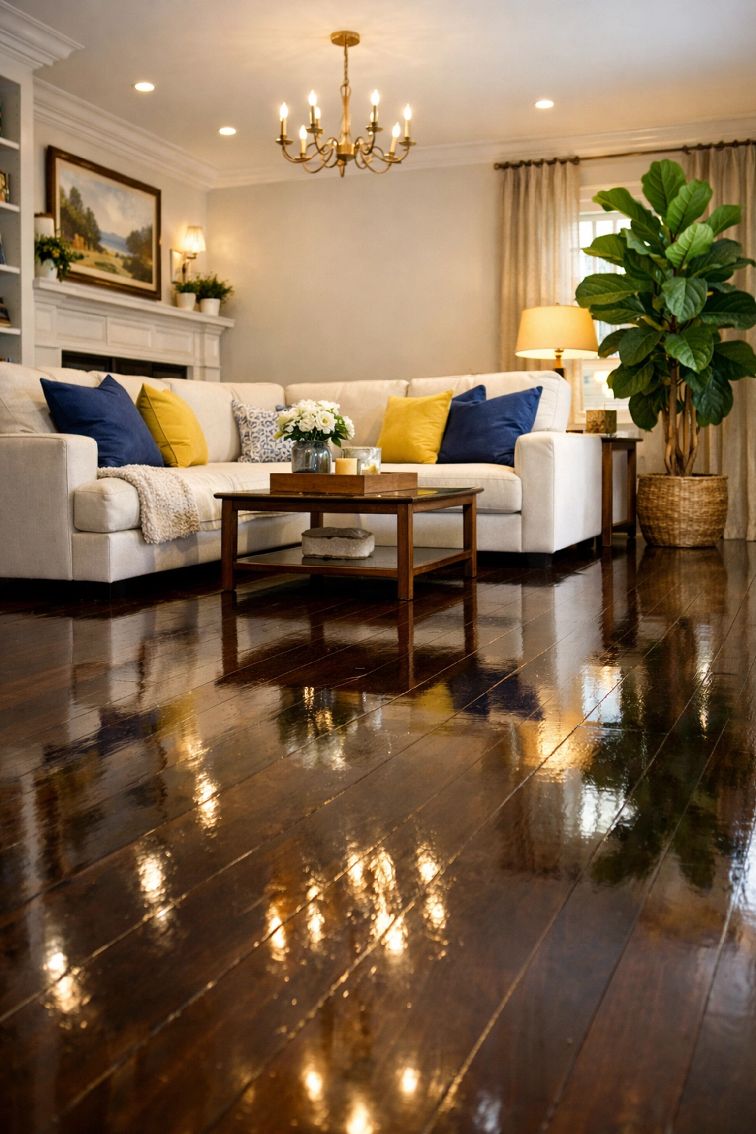 Eco-friendly house cleaning in Cambridge MA for a stress-free living room sanctuary with clean hardwood floors.