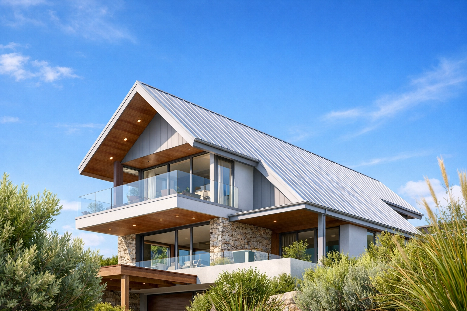 Modern home with durable metal roofing Northern Beaches installed by expert Sydney roofers.