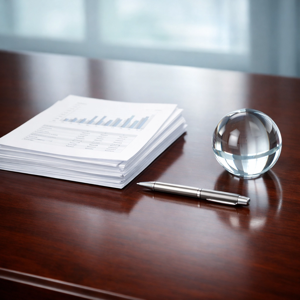 Organized financial documents on a desk representing clean P&L statements for an Alabama business sale.