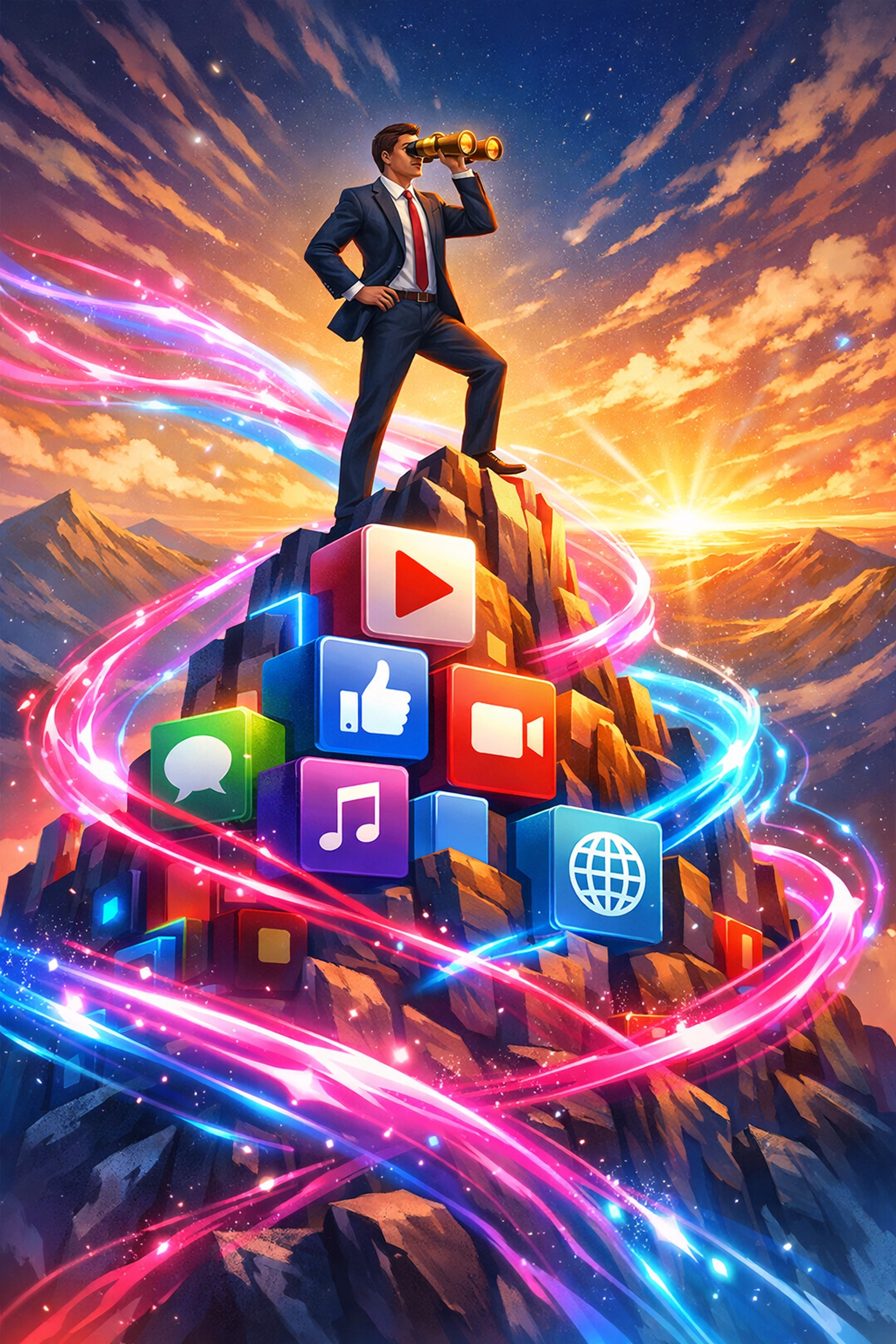 Entrepreneur overlooking digital platforms to illustrate managed social media management services.