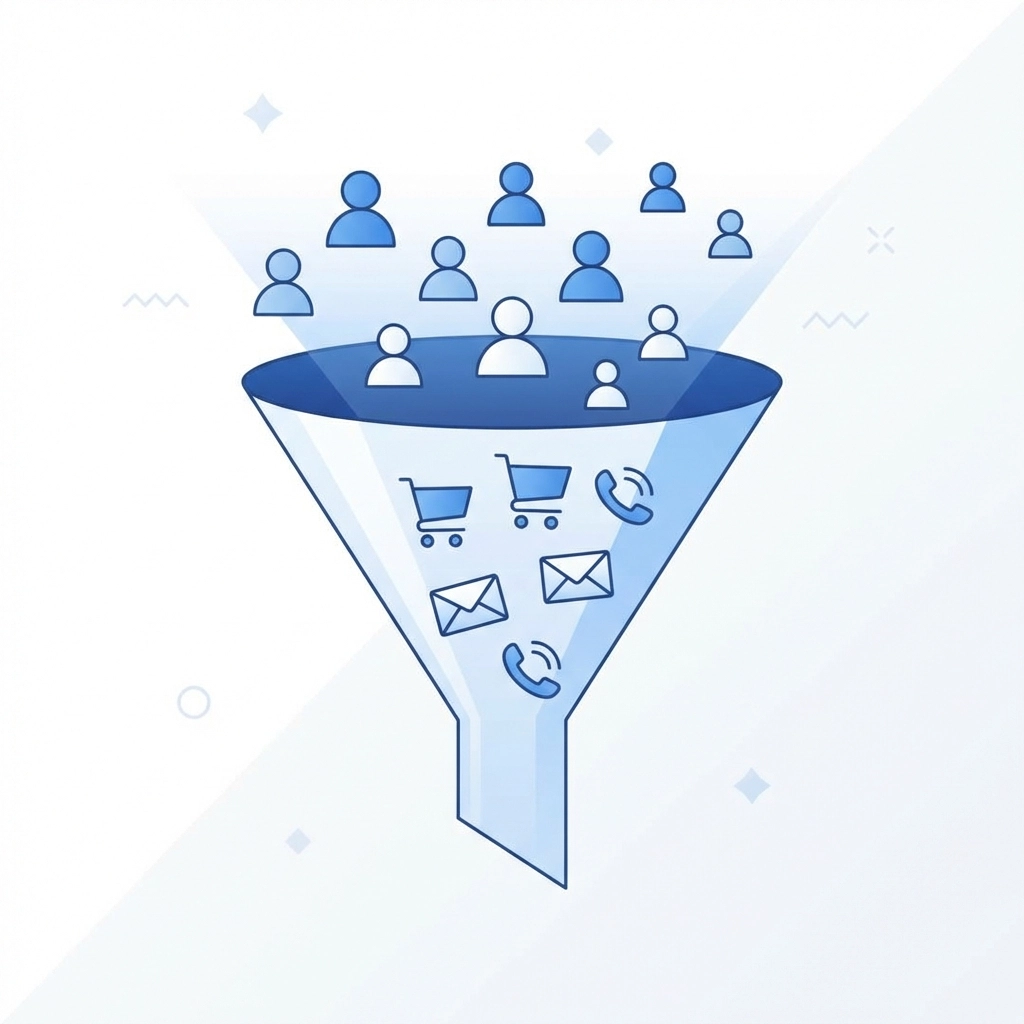 Abstract funnel showing user flow and conversion icons, representing conversion-focused web design