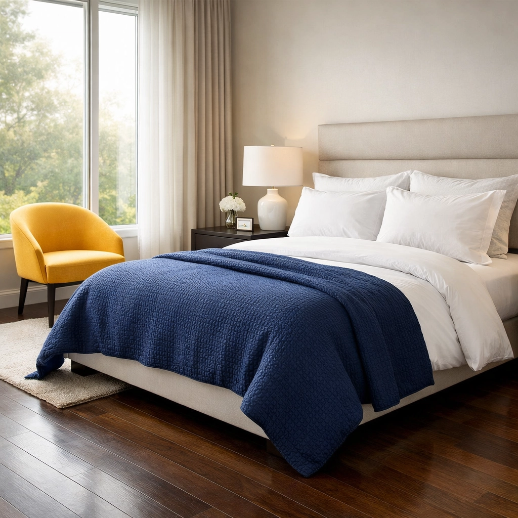 Spotless master bedroom in Massachusetts showing the results of professional weekly house cleaning services.