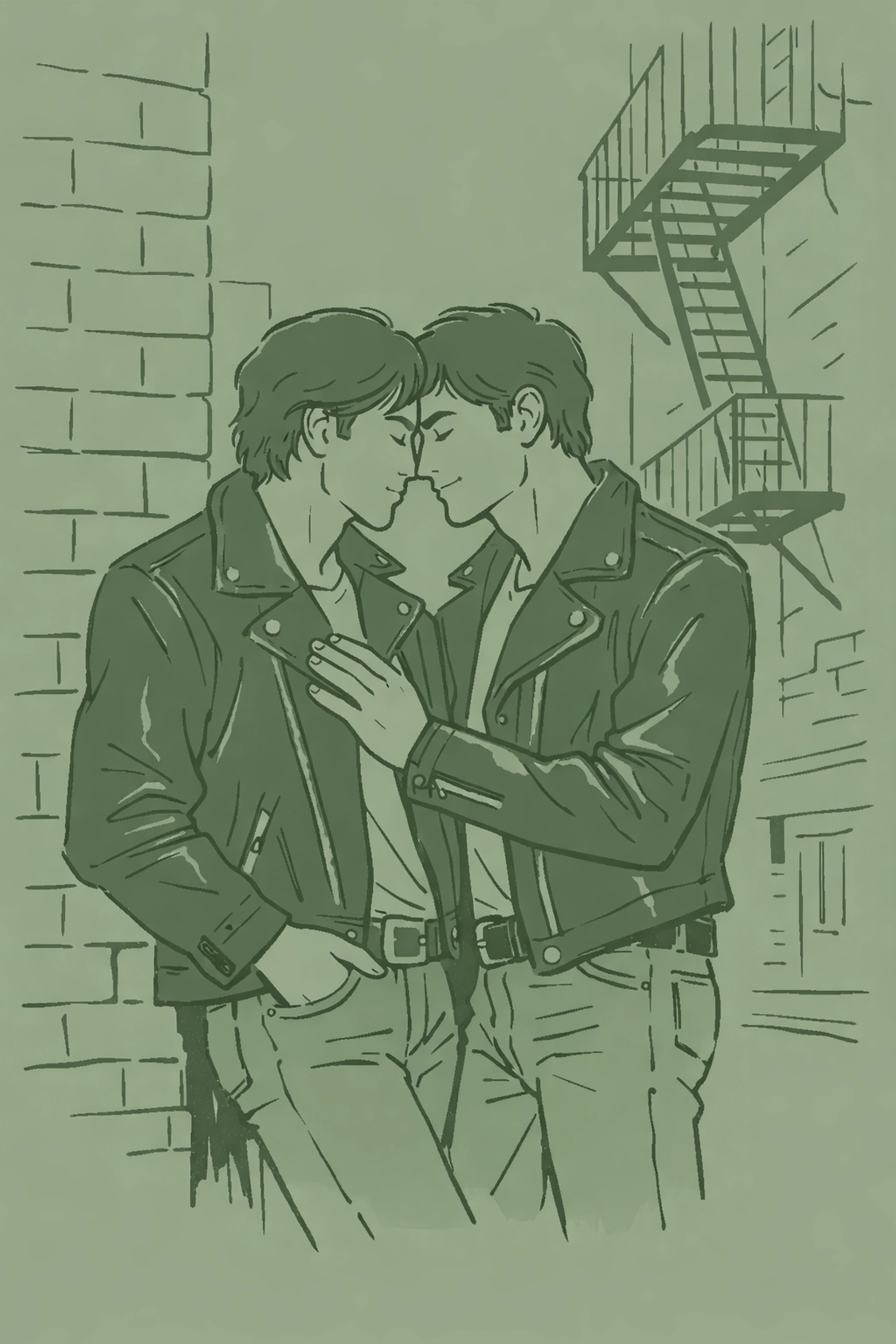 Gay couple sharing intimate moment in 1970s New York during gay liberation movement