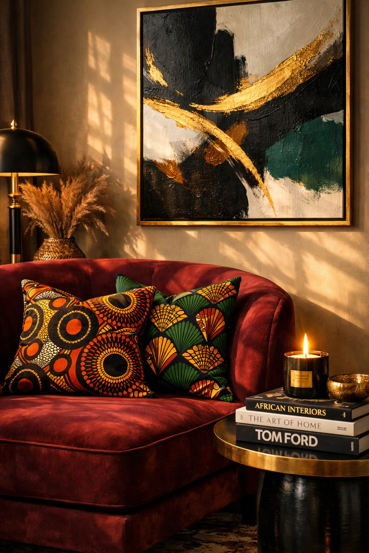 The Beginner's Guide to Shopping Black-Owned Brands: Everything You Need to Succeed Styled living room with Black-owned home decor including African-print pillows and luxury candle