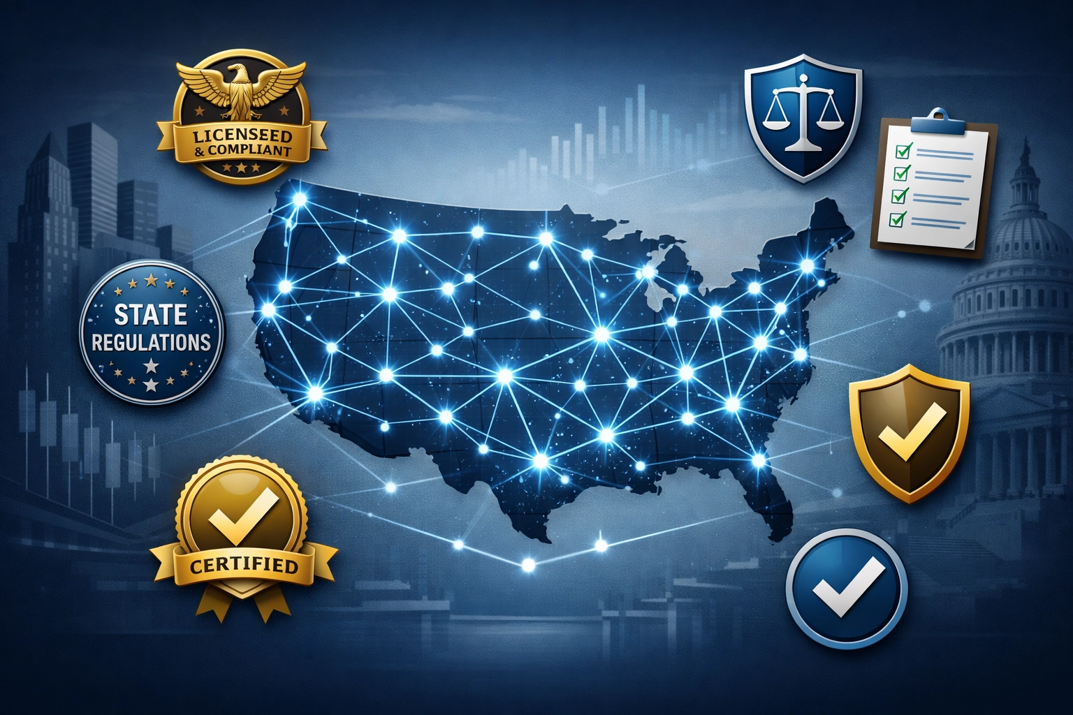 US map showing Larecoin MSB and state MTL compliance for regulated crypto payment processing