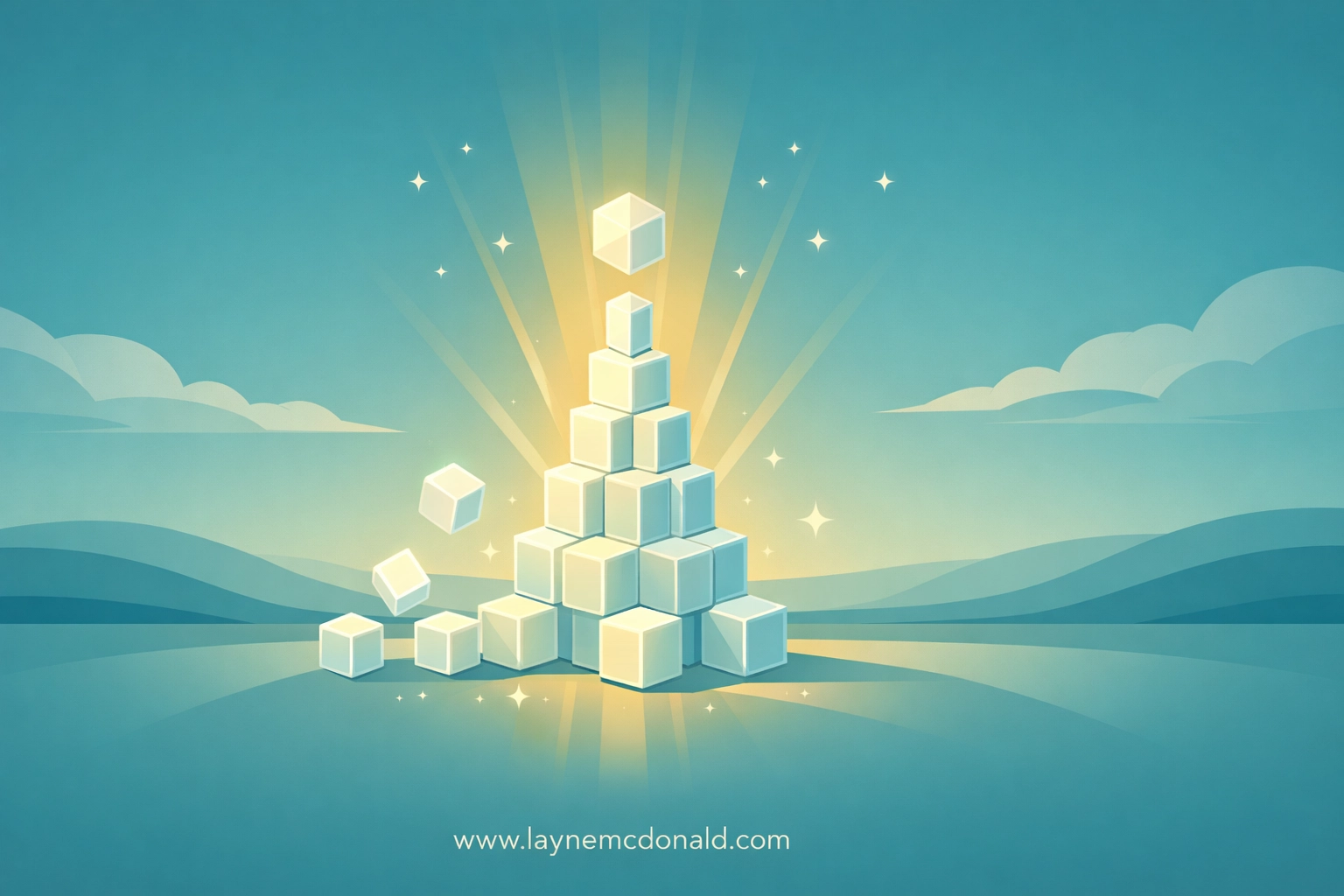 Glowing blocks arranged into a spire, illustrating divine creativity and themes from a Minecraft movie review.