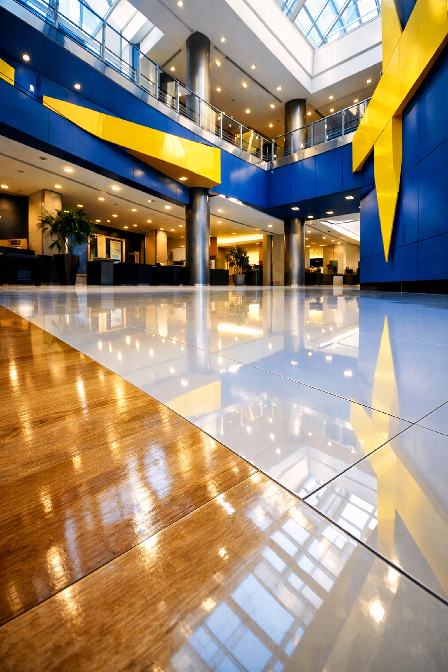 High-gloss polished lobby floors highlighting expert floor care and commercial cleaning in Boxborough facilities.