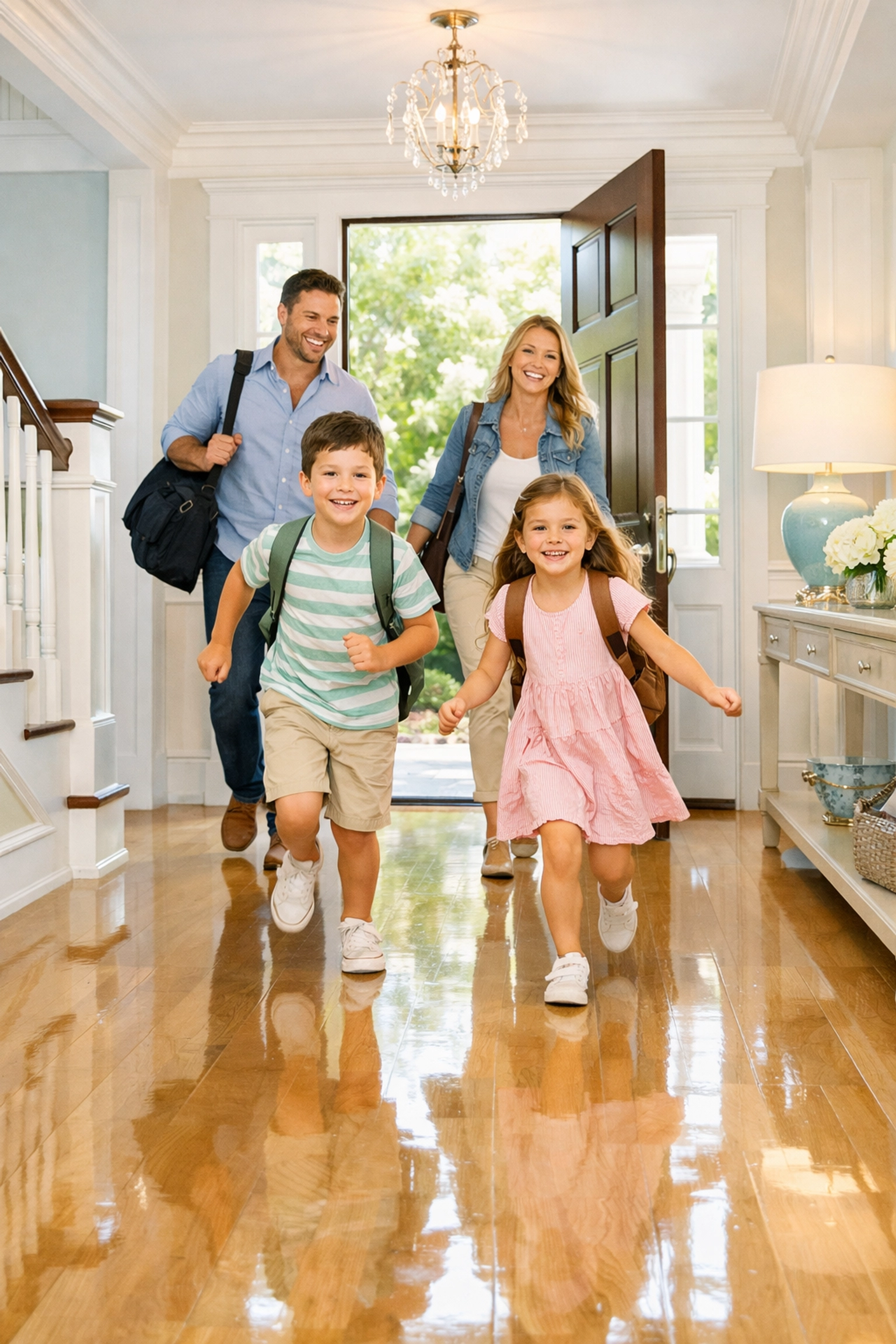 Happy family entering their new home after a successful Move-In Cleaning in Newton by expert cleaners.