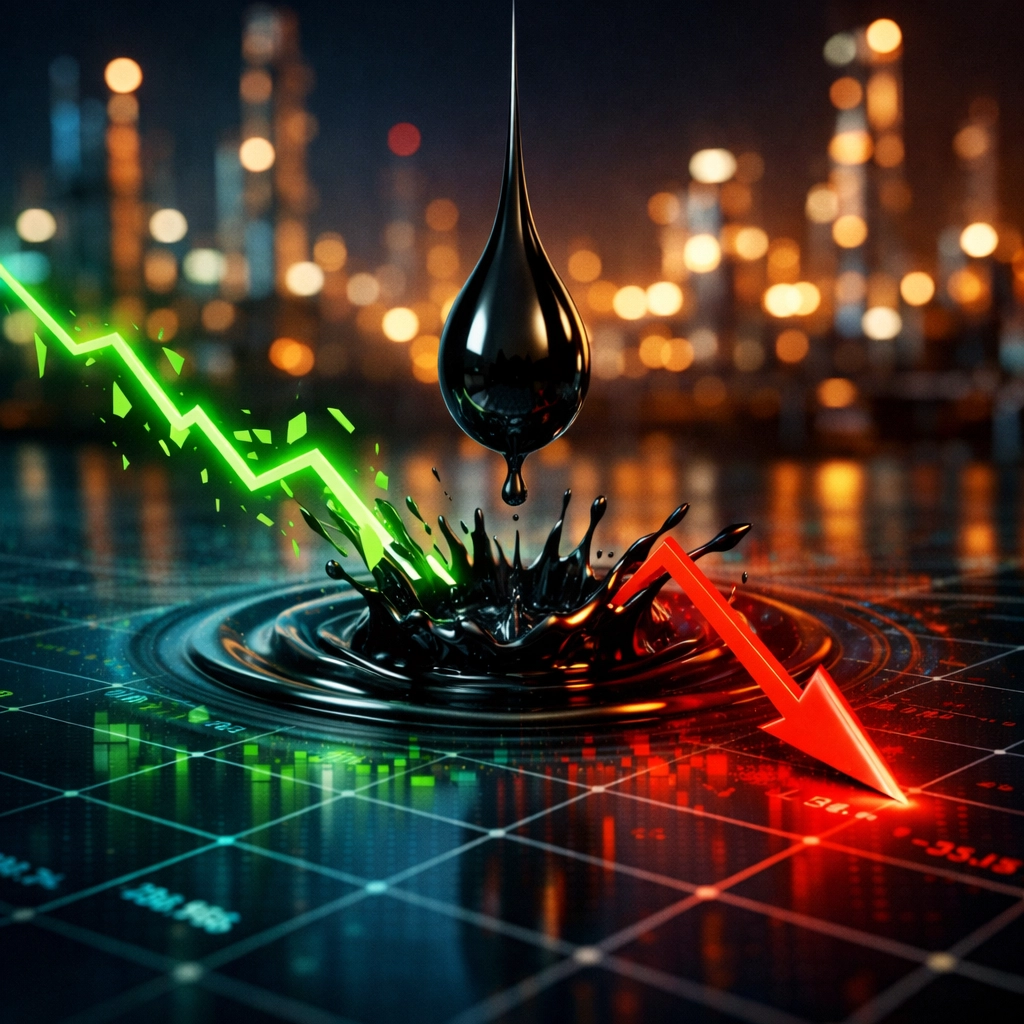 Crude oil price surge impacting financial charts and indian stock market news during the Sensex crash.