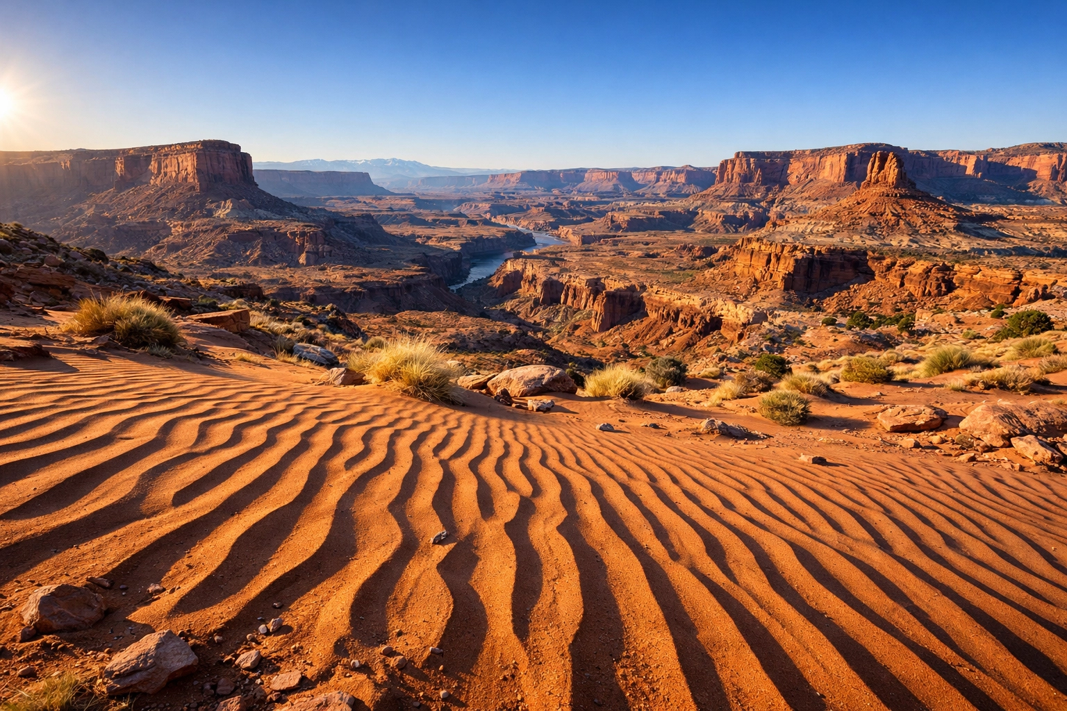 Sharp wide-angle landscape photography of a Utah desert canyon with deep depth of field.