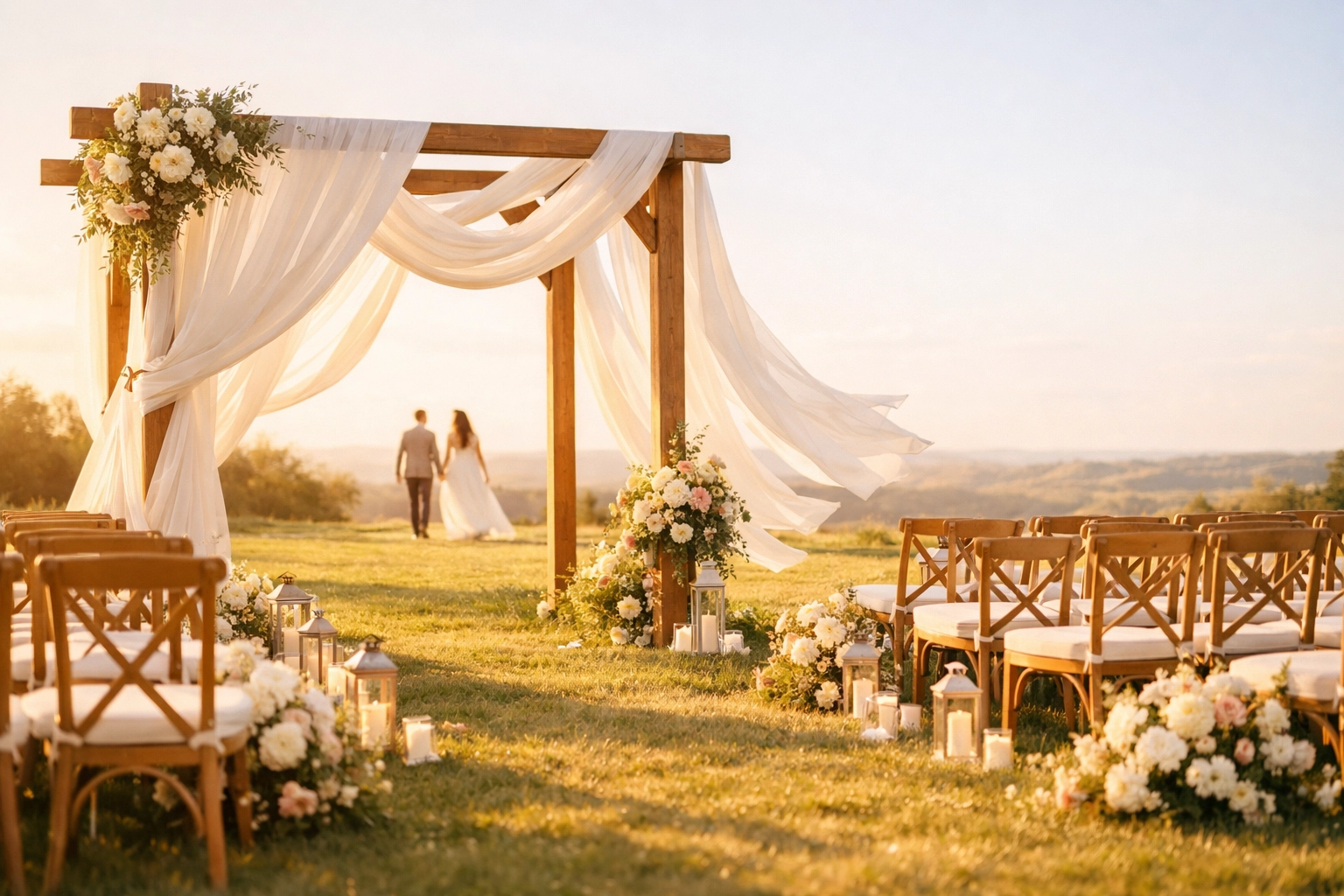 A beautiful outdoor wedding venue symbolizing a stress-free and debt-free celebration.