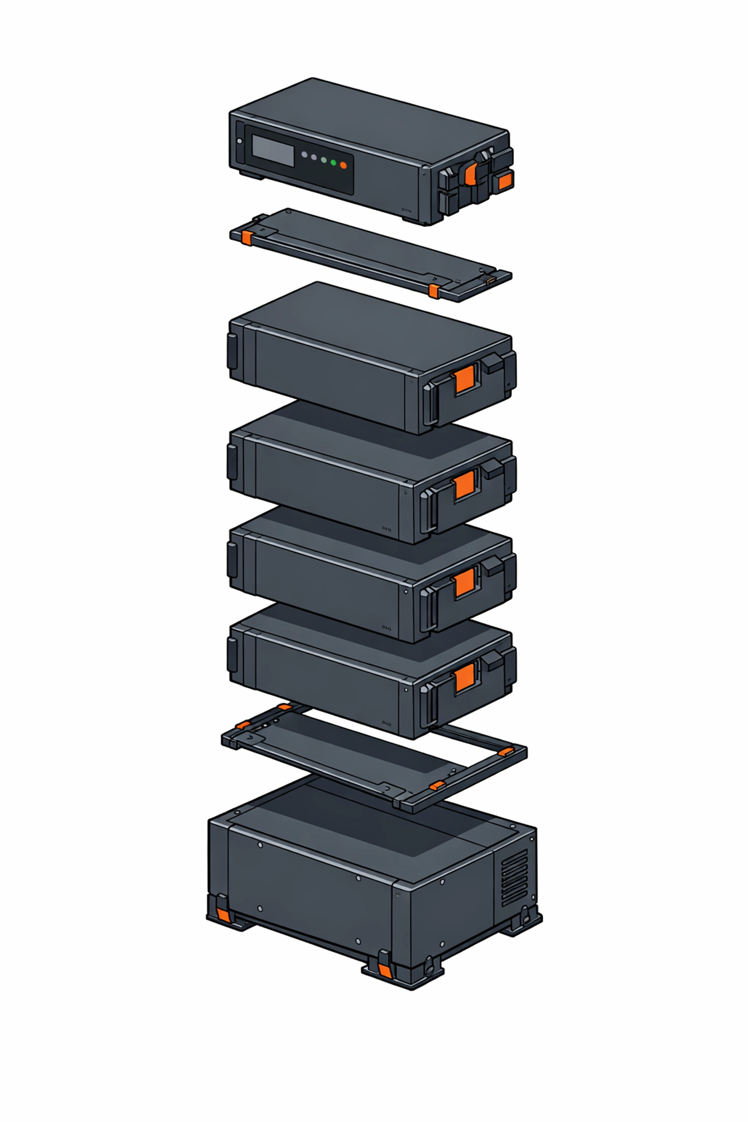 Modularer PV-Speicher mit stapelbaren Einheiten für individuelle Energieunabhängigkeit.
