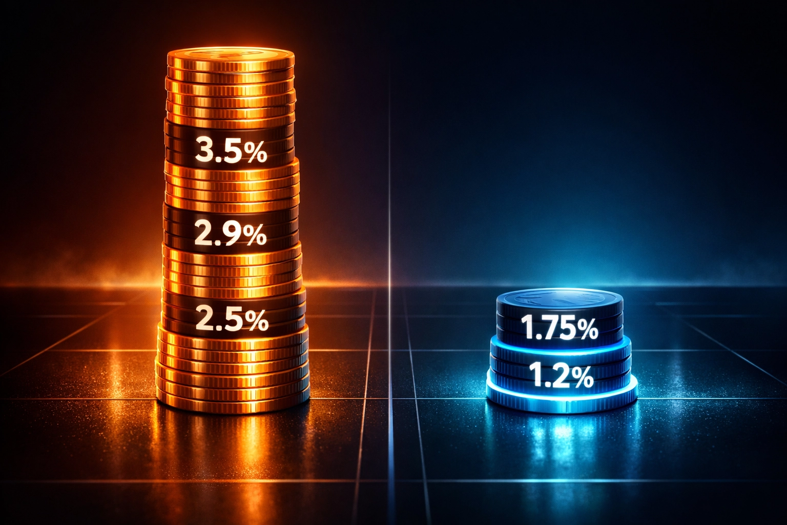 Comparison of traditional payment processor fees versus Larecoin's 50% lower cryptocurrency merchant fees