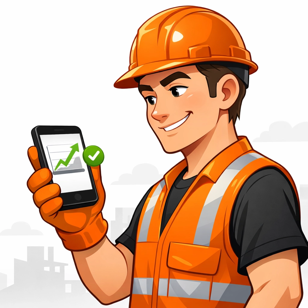 Construction subcontractor viewing successful CIS refund claim on mobile phone
