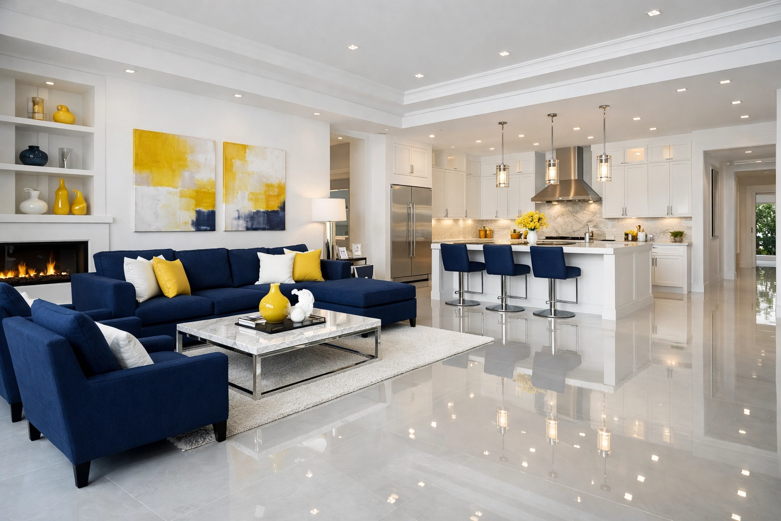 Sparkling clean open-concept luxury home showcasing expert residential house cleaning results.