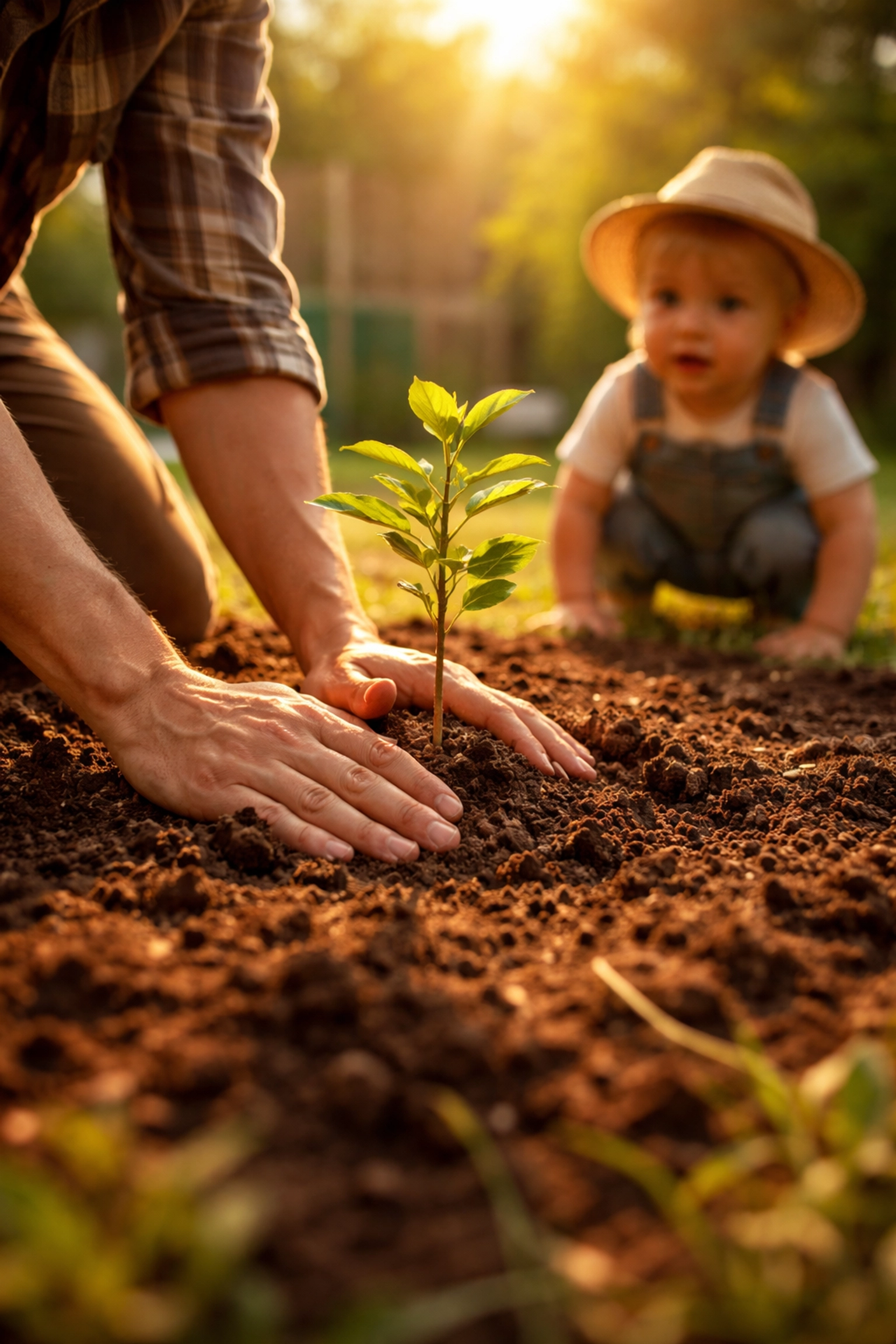 Parent planting a tree with their toddler, symbolizing growing financial security for children with life insurance