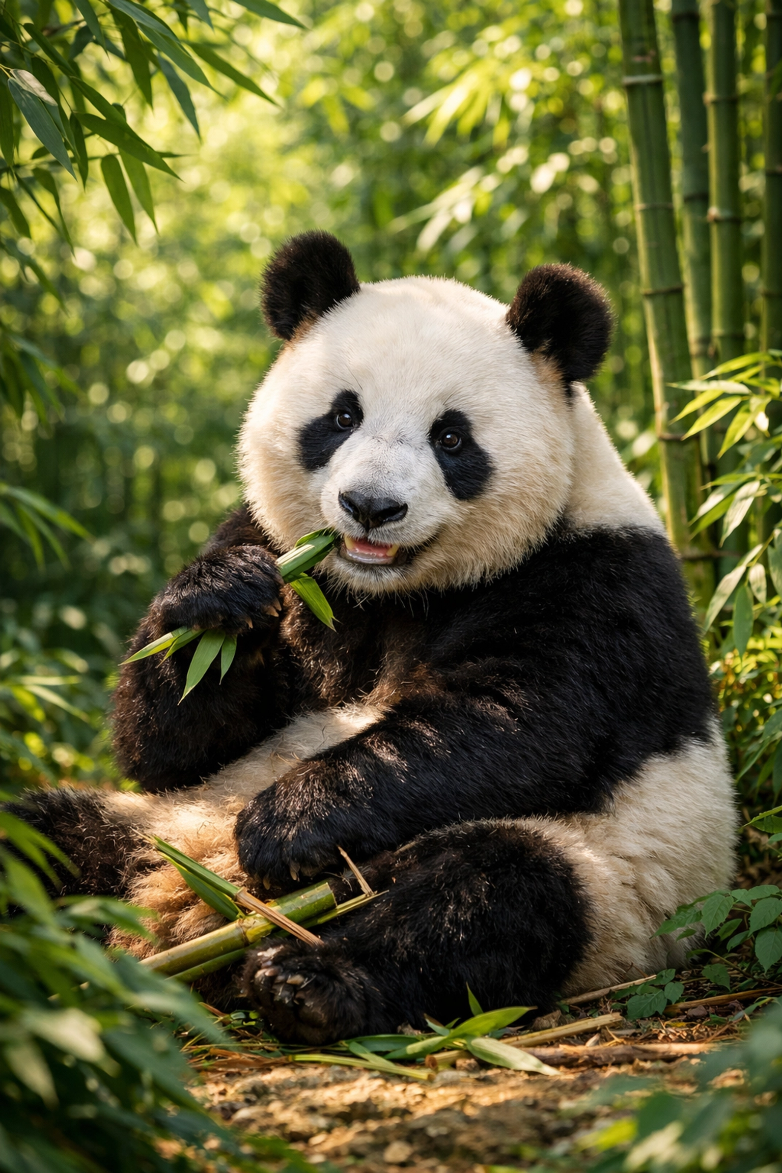 Giant Panda in a lush bamboo forest showcasing professional digital media for sponsored animal spotlights.