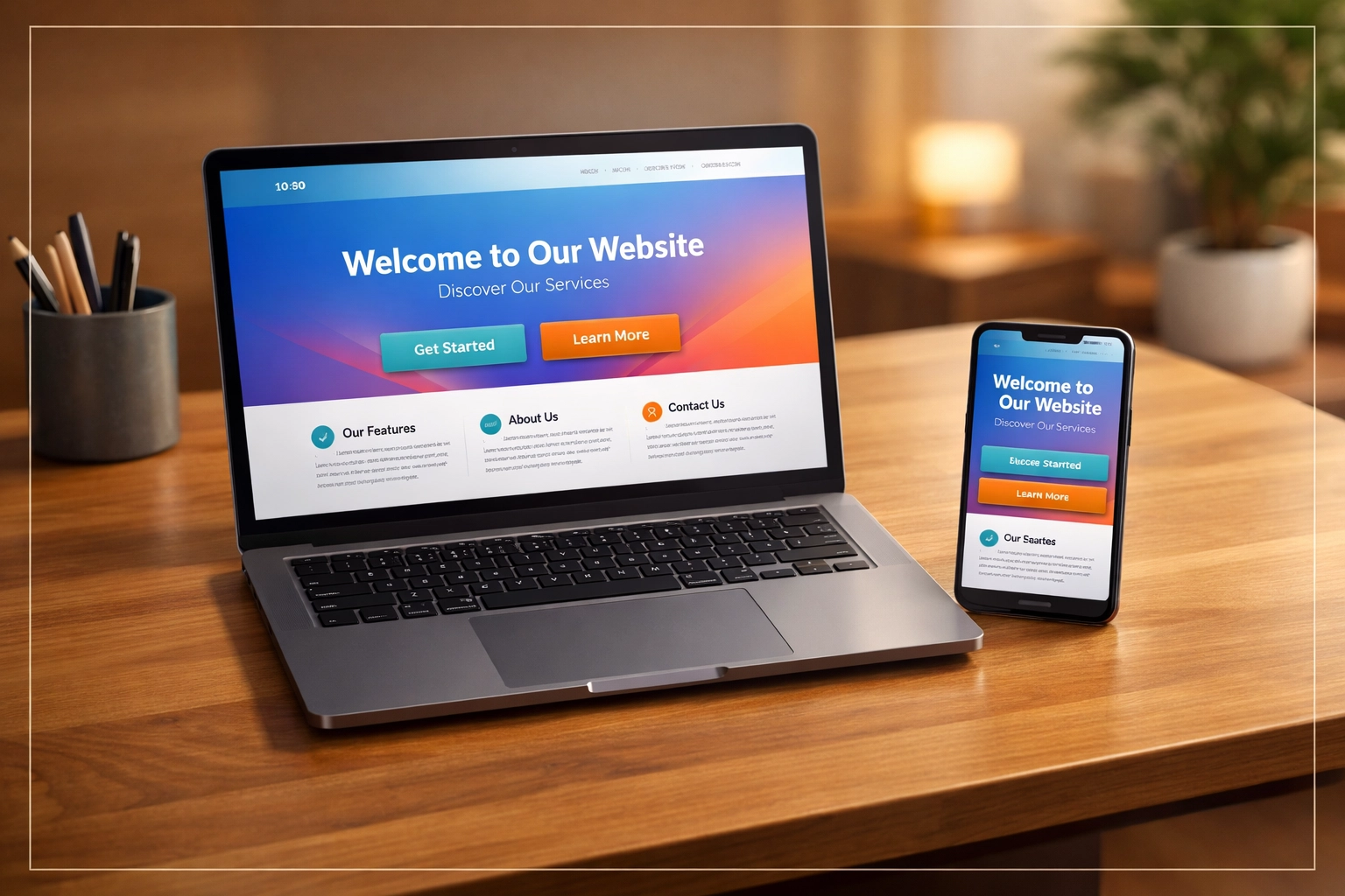 Modern laptop and smartphone displaying a fast-loading business website designed for high conversion rates.