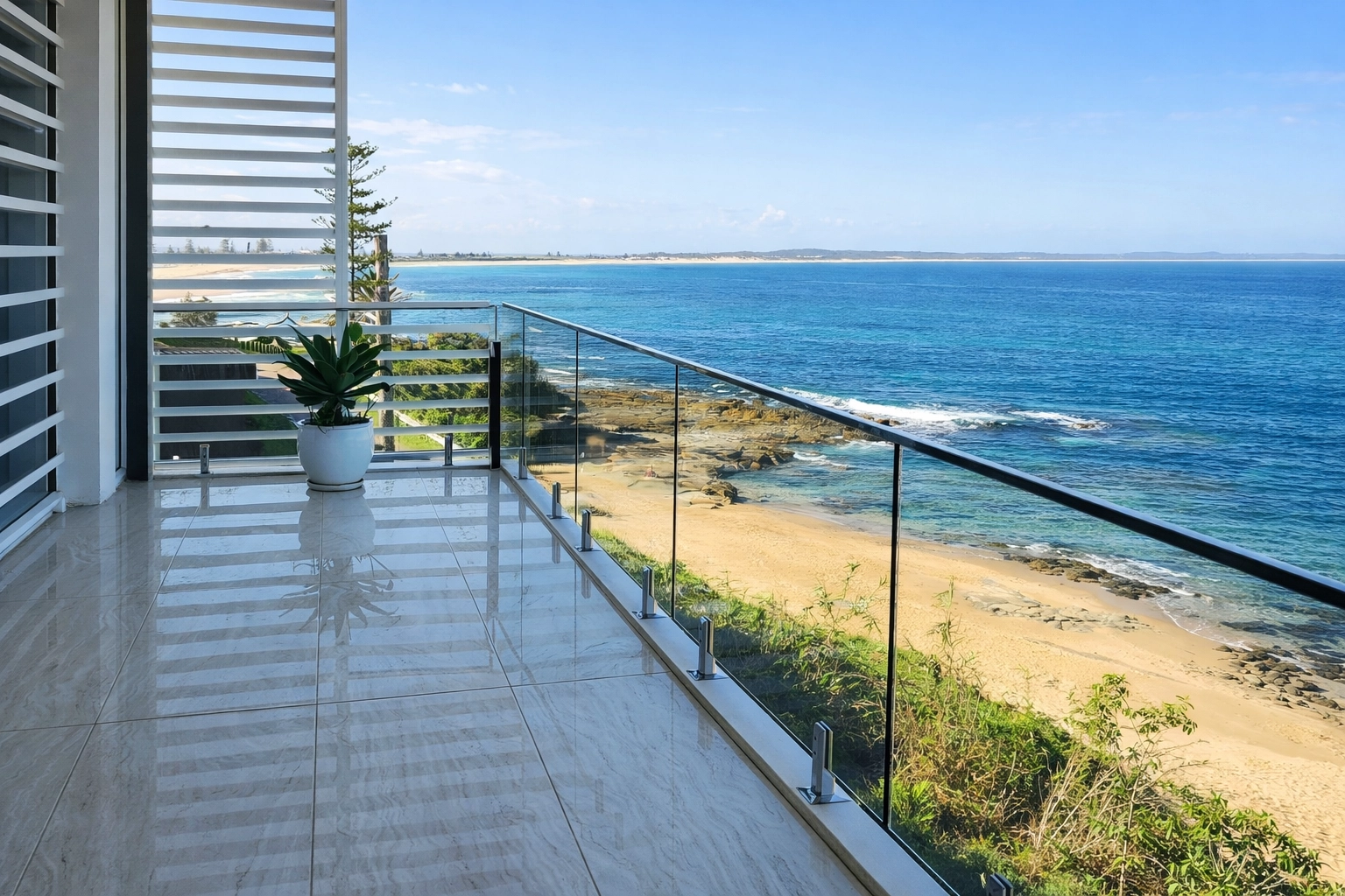 Coastal balcony and exterior surfaces exposed to salt air