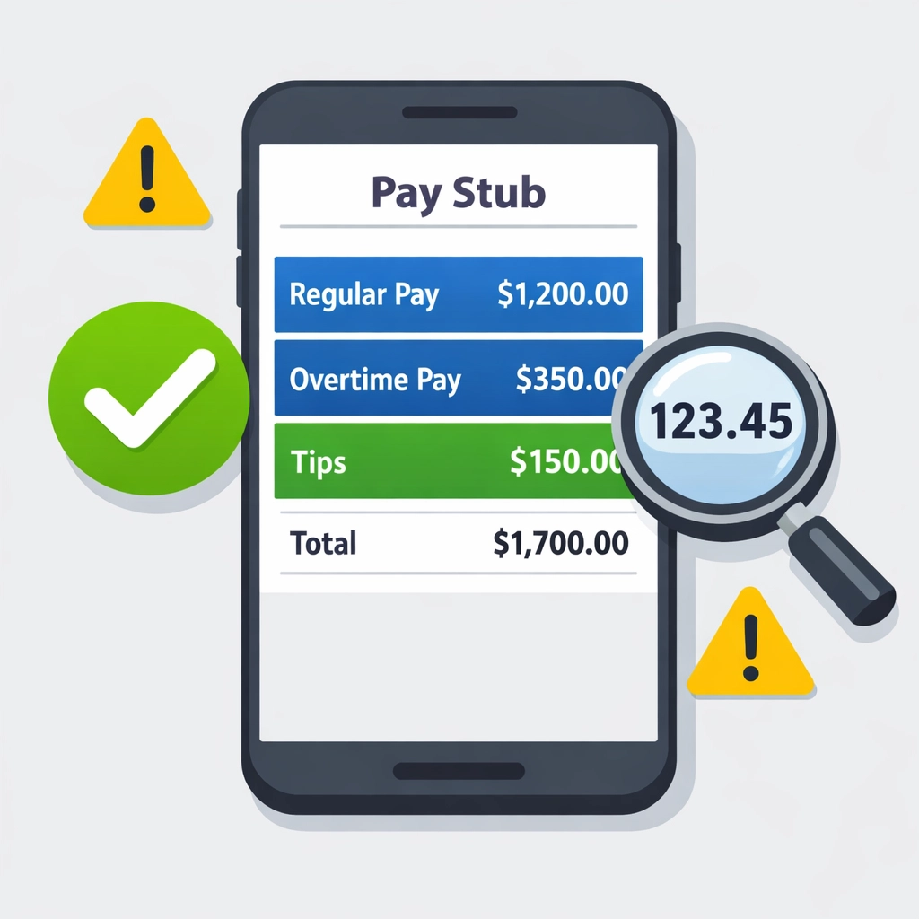 Digital pay stub showing accurate overtime and tip income reporting